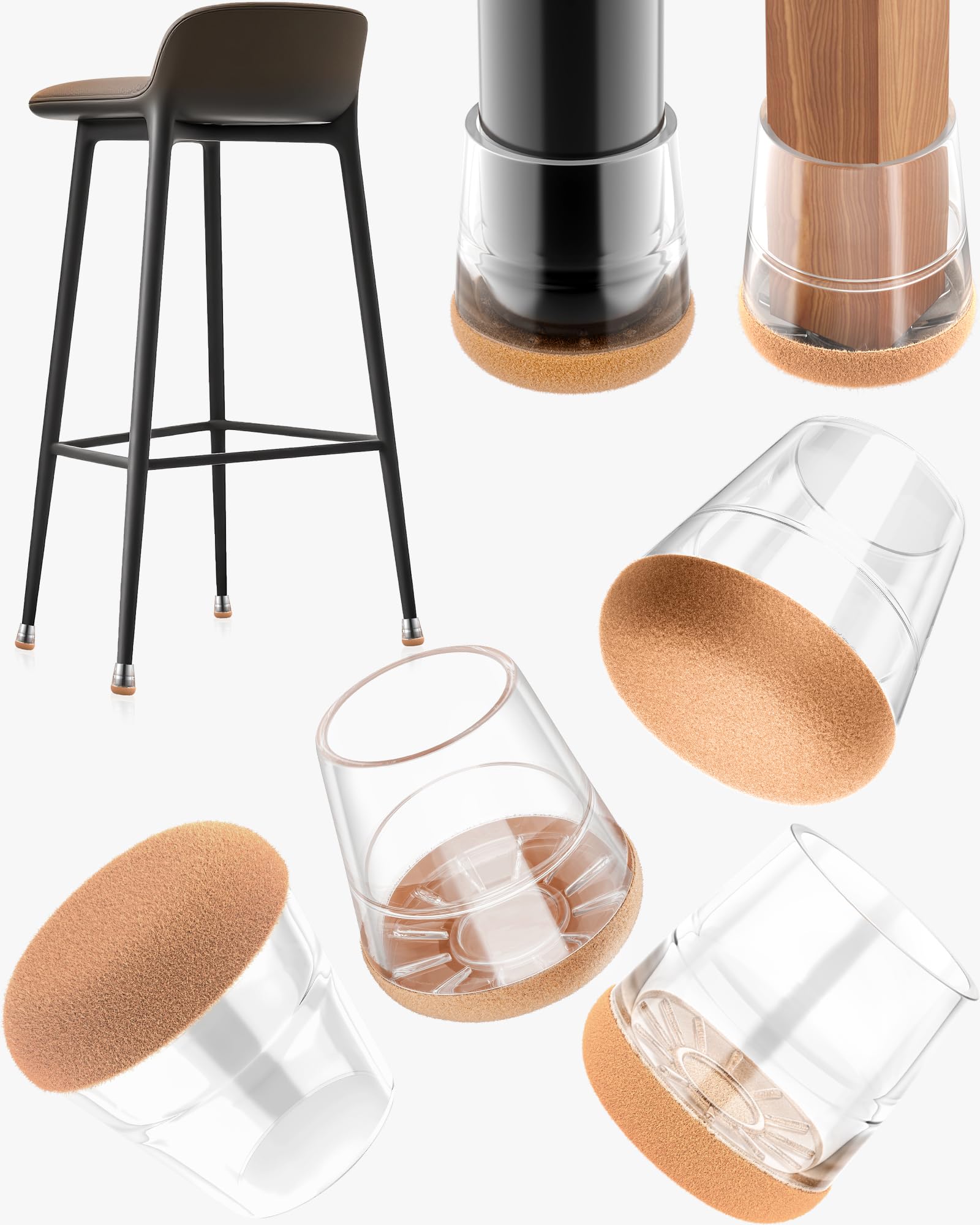 Yomanta 24 PCS Chair Leg Floor Protectors Clear Silicone Chair Leg Caps, Furniture Leg Covers for Hardwood Scratch Protection