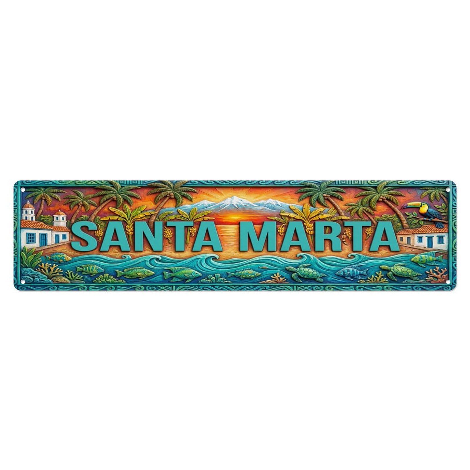Cwbufd Vintage Style Vintage Santa Marta Colombia Flag Pattern Vintage Metal Tin Sign Plaque Wall Decor For Cafe, Club Bar, Office, Garden Metal Poster 4X16inch