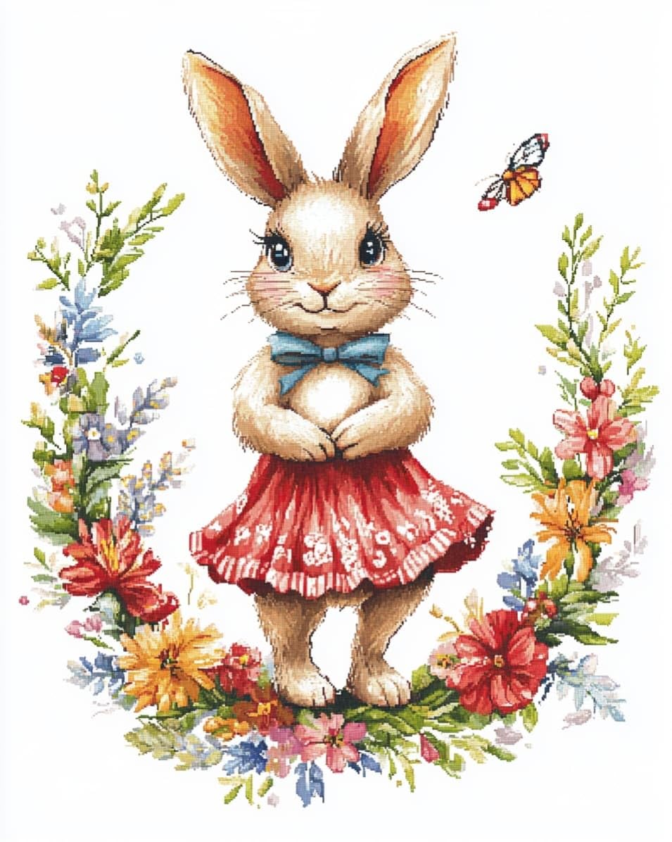 Kit de Point de Croix Estampé 11CT Lapin - Canevas Complet Broderie 40x50cm - 2