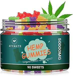 Hemp Gummies 50000mg, Natural Hemp Oil Infused Gummies Fruit Flavored Gummy (90 Gummies)