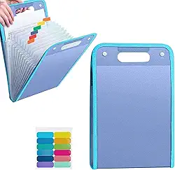 Pasta Organizadora A4 12 Divisórias Ideal para Estudantes Escritório e Concursos Presente Volta às Aulas e Profissionais por Elástico e Etiquetas Organize Documentos (Azul)