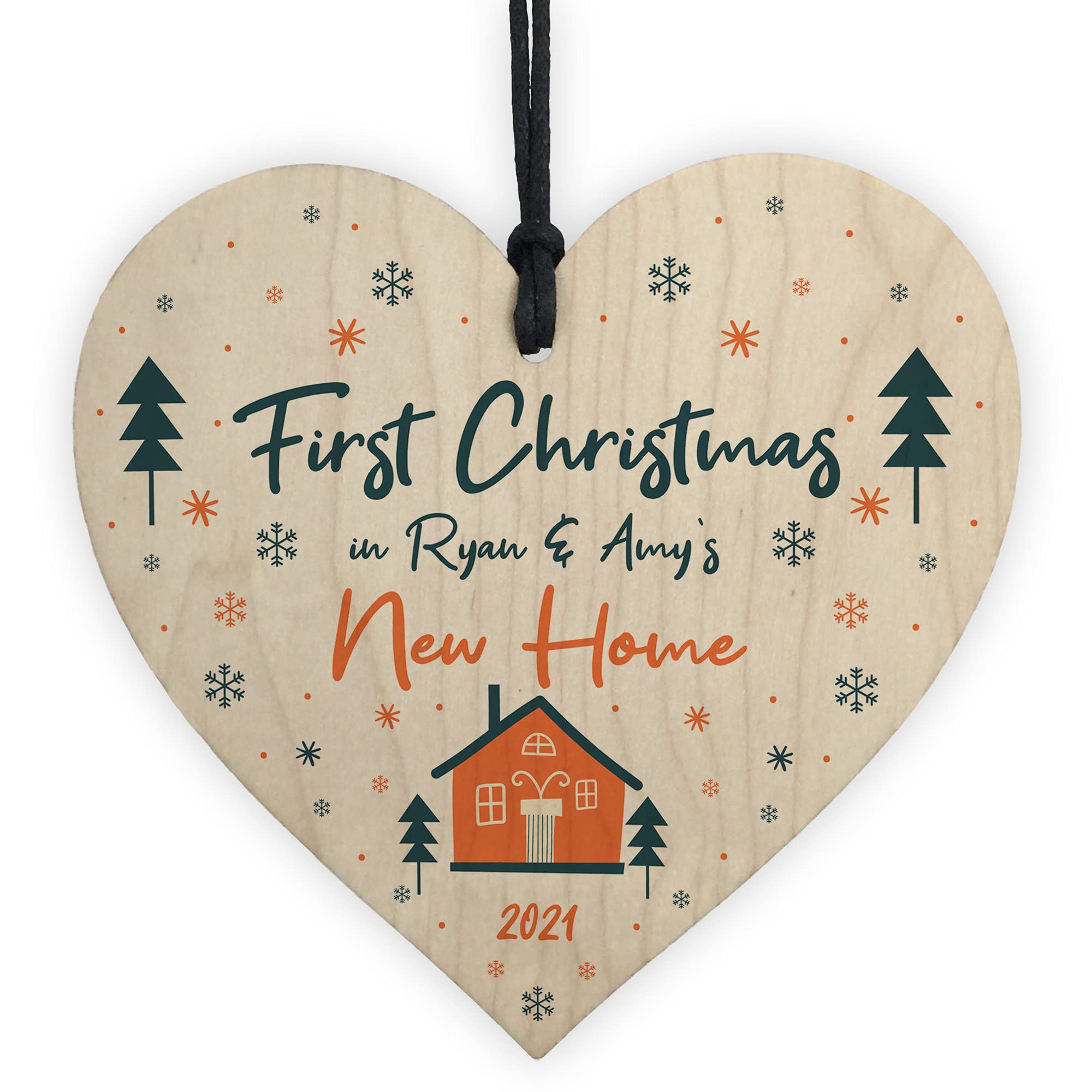 Any Names 1st Christmas New Home Bauble Personalised Wood Tree Decoration