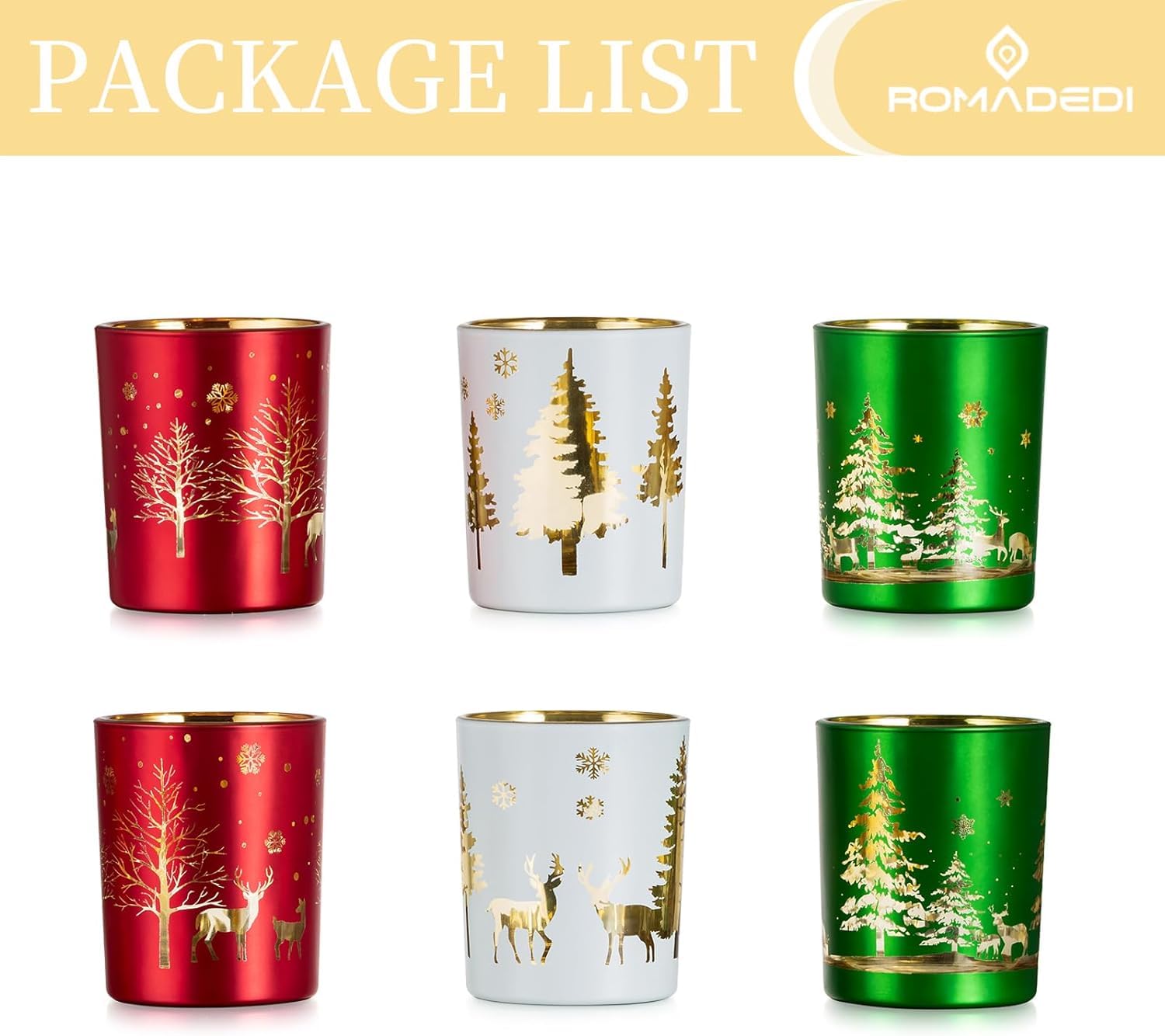 Romadedi Lot de 6 photophores en verre pour décoration de Noël - Pour bougie chauffe-plat, table basse, centre de table, décoration de fête à la maison