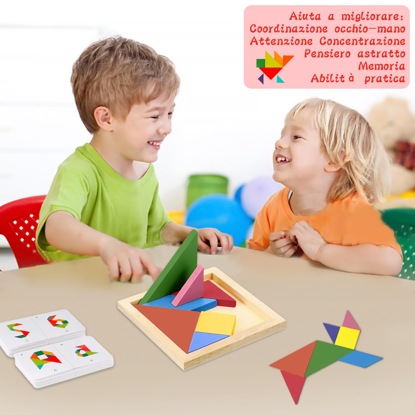 Tangram zestaw 24 gadżetów na urodziny dziecka, prezenty urodzinowe dla dzieci, fantastyczna gra logiczna, Tangram puzzle, prezenty dla dzieci