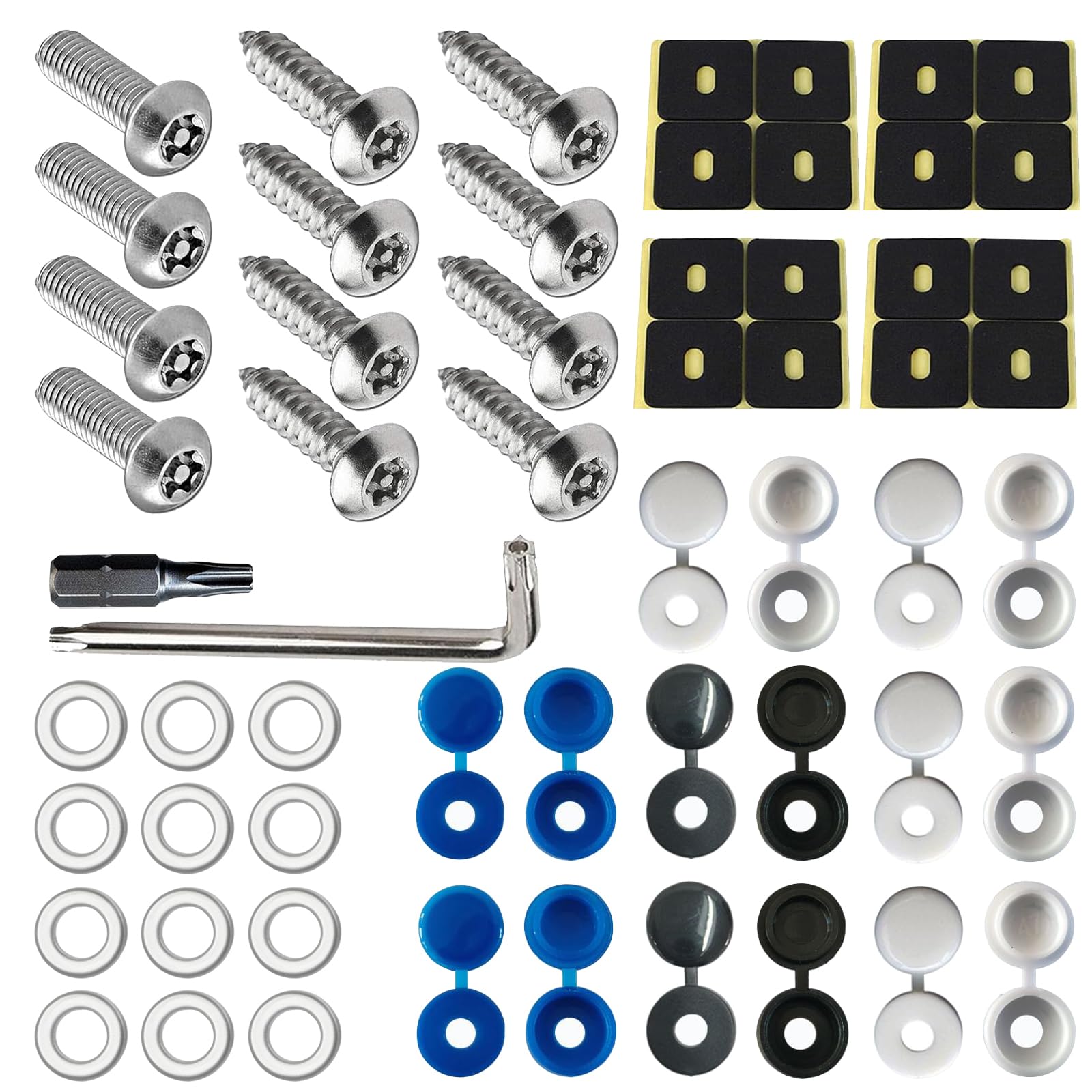 JKITNHJOT Diebstahlschutz Kennzeichen Schrauben Fitting Set, M5 Edelstahl Kennzeichenschrauben und Kappen Kit, Universal Nummernschild Schrauben Für Auto & Motorrad
