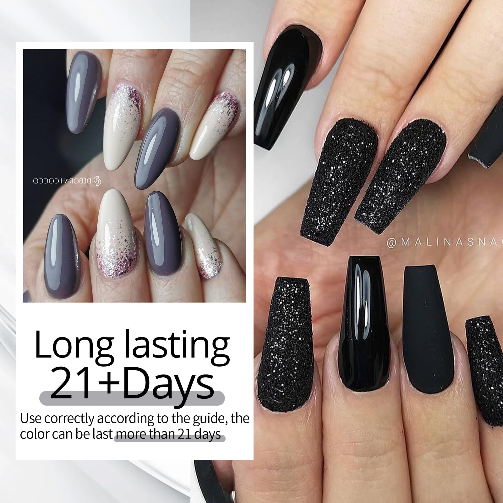 Juego de esmaltes de uñas de gel negro y blanco, 6 colores negro, blanco, gris, esmalte de gel negro con purpurina plateada para todas las estaciones, juego de manicura de uñas de gel para 3