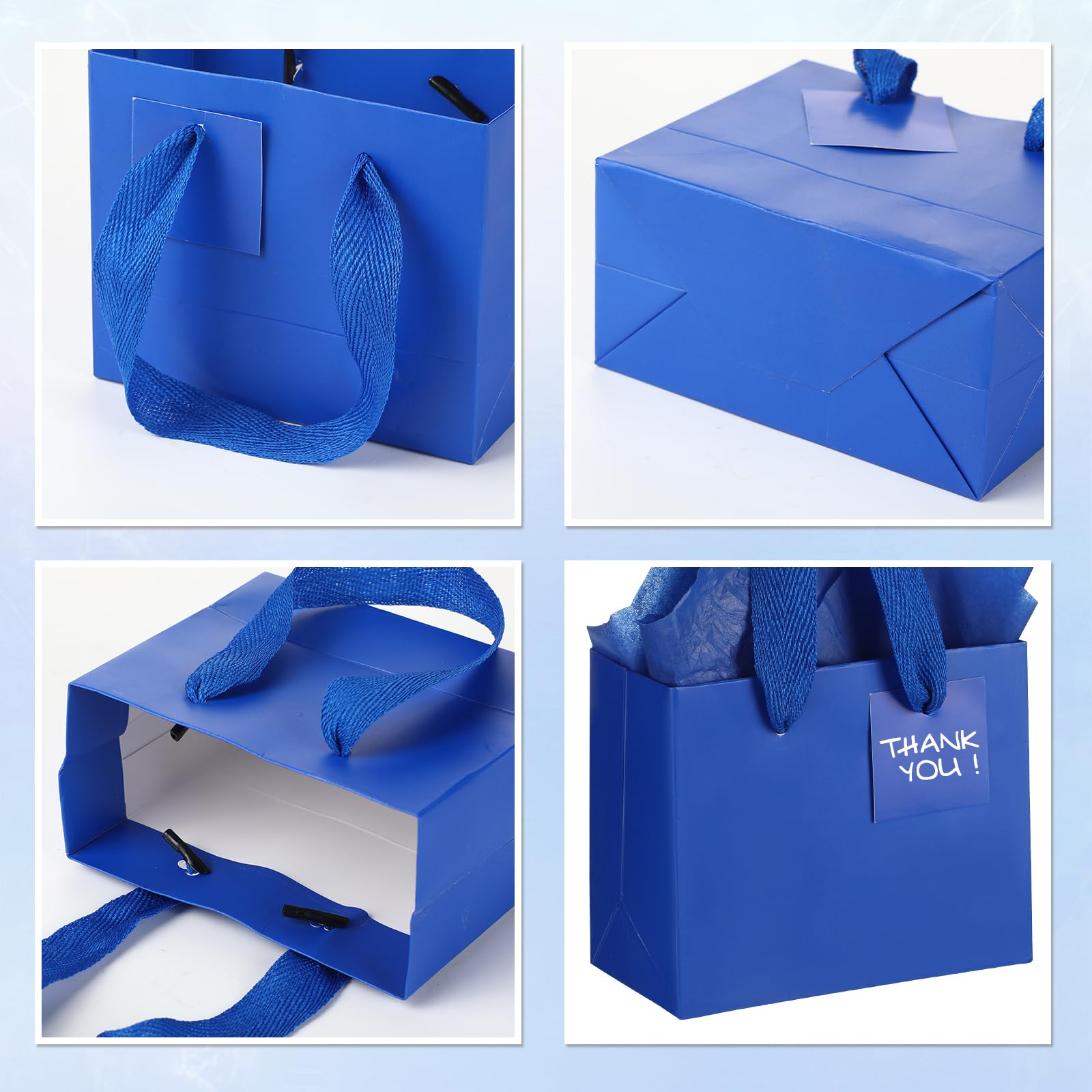 Zhanmai 100 Pcs 4.7 x 2.4 x 3.9 Inch Mini Gift Bags Bulk with Tissue Paper Small Kraft Paper Bag with Handle Gift Tag for Birthday Party, Wedding, Graduation, Mother's Day, Father's Day(Dark Blue)
