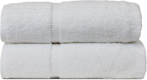 Bare Cotton - Juego de dos toallas de lujo para baño, sauna y spa con franja decorativa