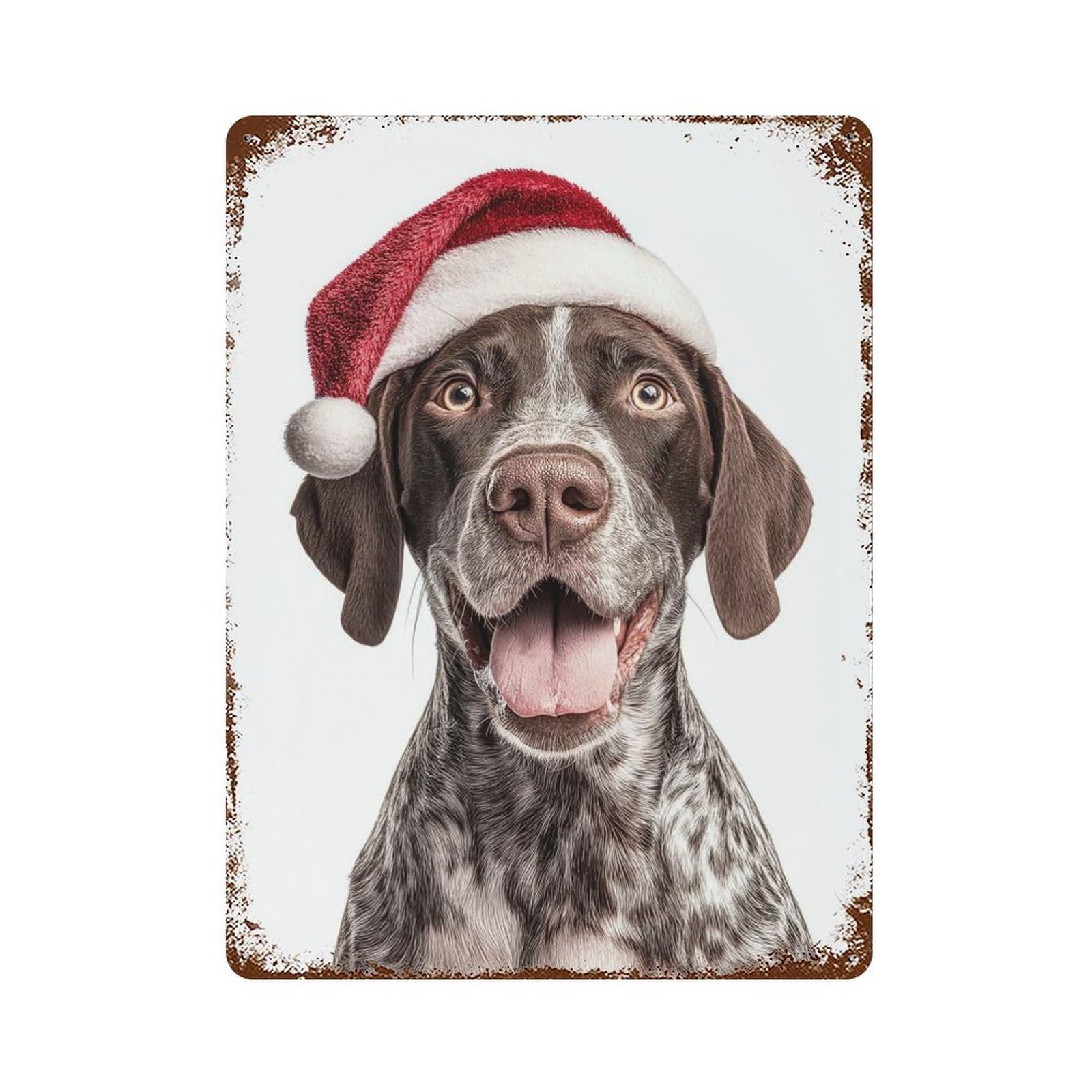 Pointer Dog with Santa Hat Portrait 15.7"x11.8" Rusty Metal Tin Sign, Novelty Wall Decor for Cafe, Home Bar And Lounge Decor