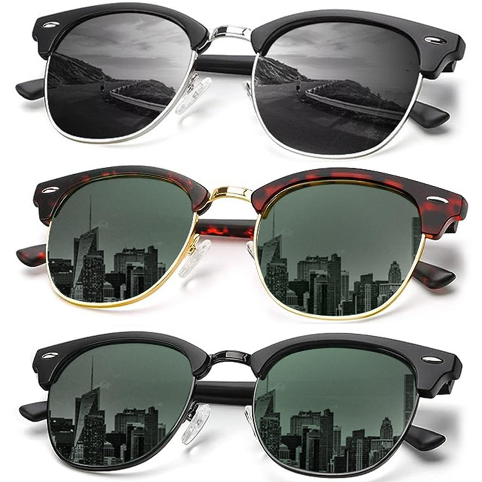 KALIYADI Sunglasses Men Polarized Sunglasses for Men Women Unisex Semi-Rimless Frame Retro Driving Sun Glasses UV Blocking