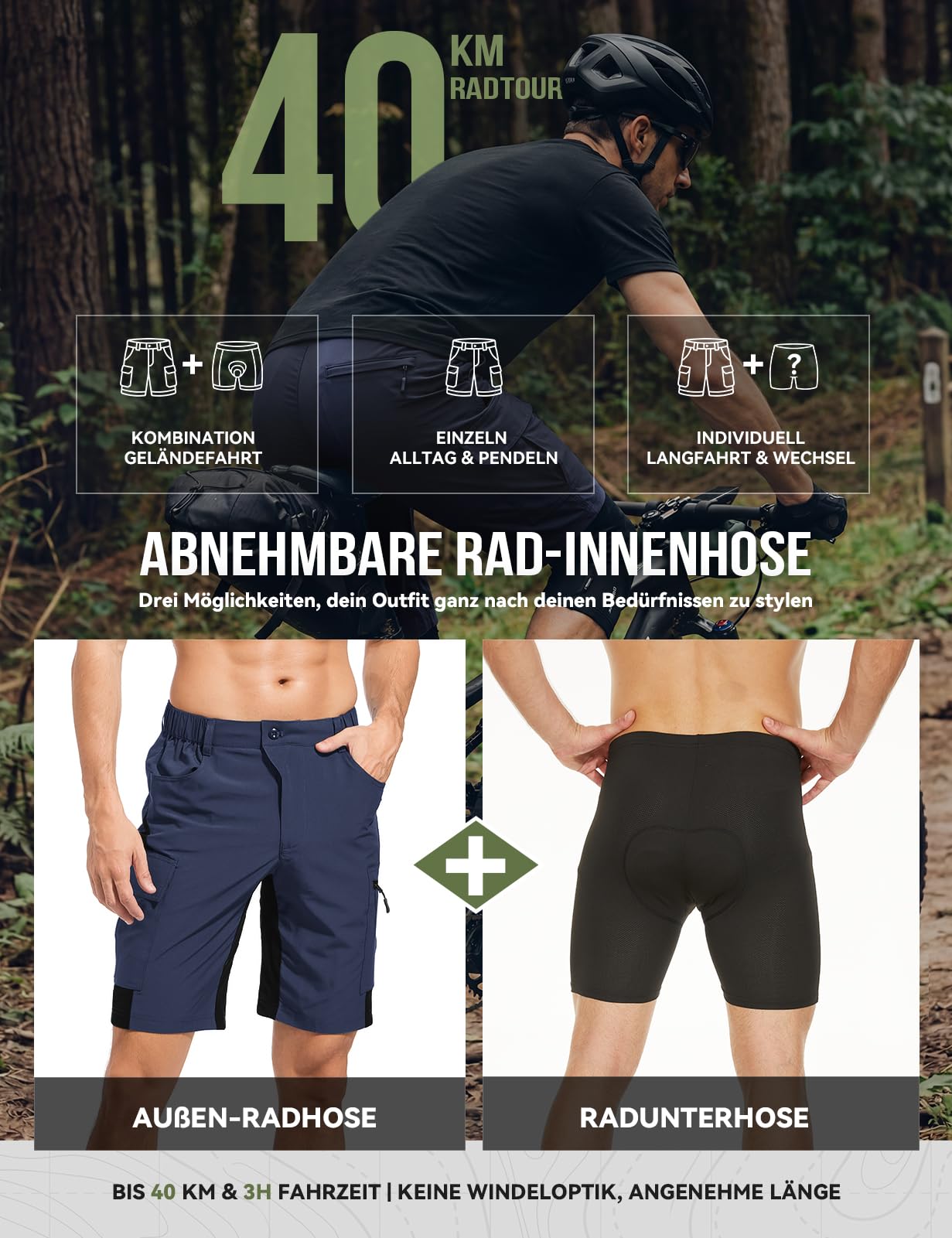 Cycorld Pantalones cortos de ciclismo para hombre, de secado rápido, con acolchado en el asiento, elásticos, para deportes al aire libre