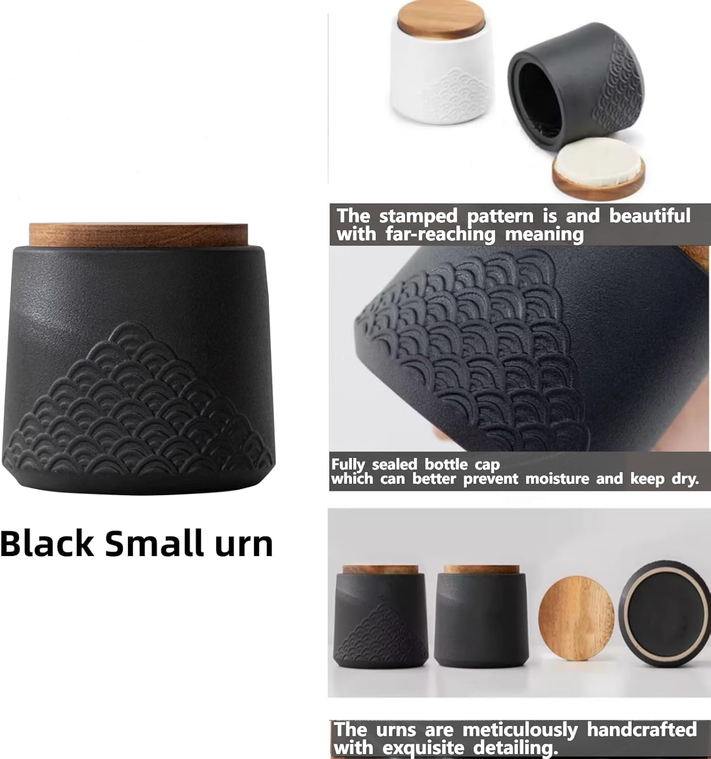 Black Small Urn Ashes Keepsake - 4.3 inches Ceramics Sharing Sea Wave Small Urn, Capacity 30 Cubic inches Memorial urn for Human, Pets - Qnty 1