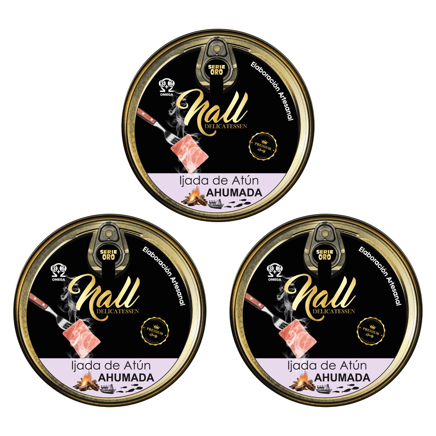 NALL DELICATESSEN Ventresca de Atún Salvaje (Ijada de atún) con aroma AHUMADAS | Elaboración Artesanal con Aceite de Oliva Virgen Extra | (3 Latas)