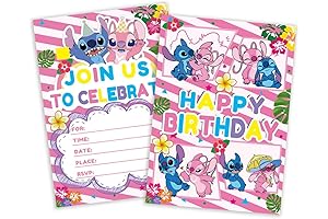 OU RUI Lilo and Stitch Party Invitations: 24-Pack of Pink Stitch Invitations
