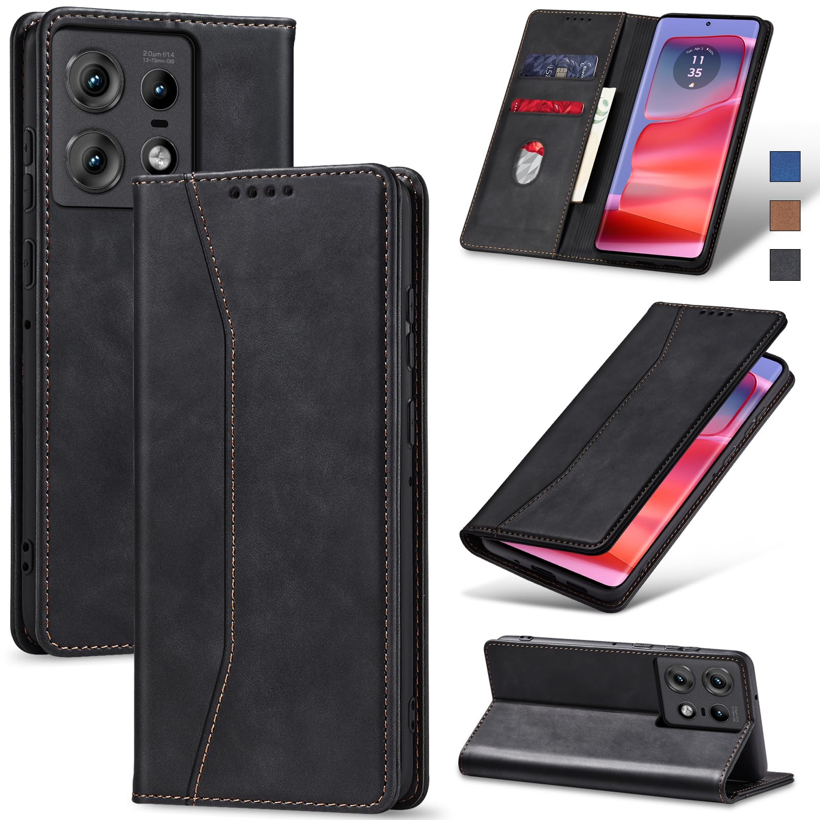 Jasonyu Case for Motorola Edge 50 Pro Leather Wallet Flip Cover with Card Holder,Kickstand, Magnetic Closure,TPU Shockproof Phone Case Compatible with Moto Edge 50 Pro (Black)