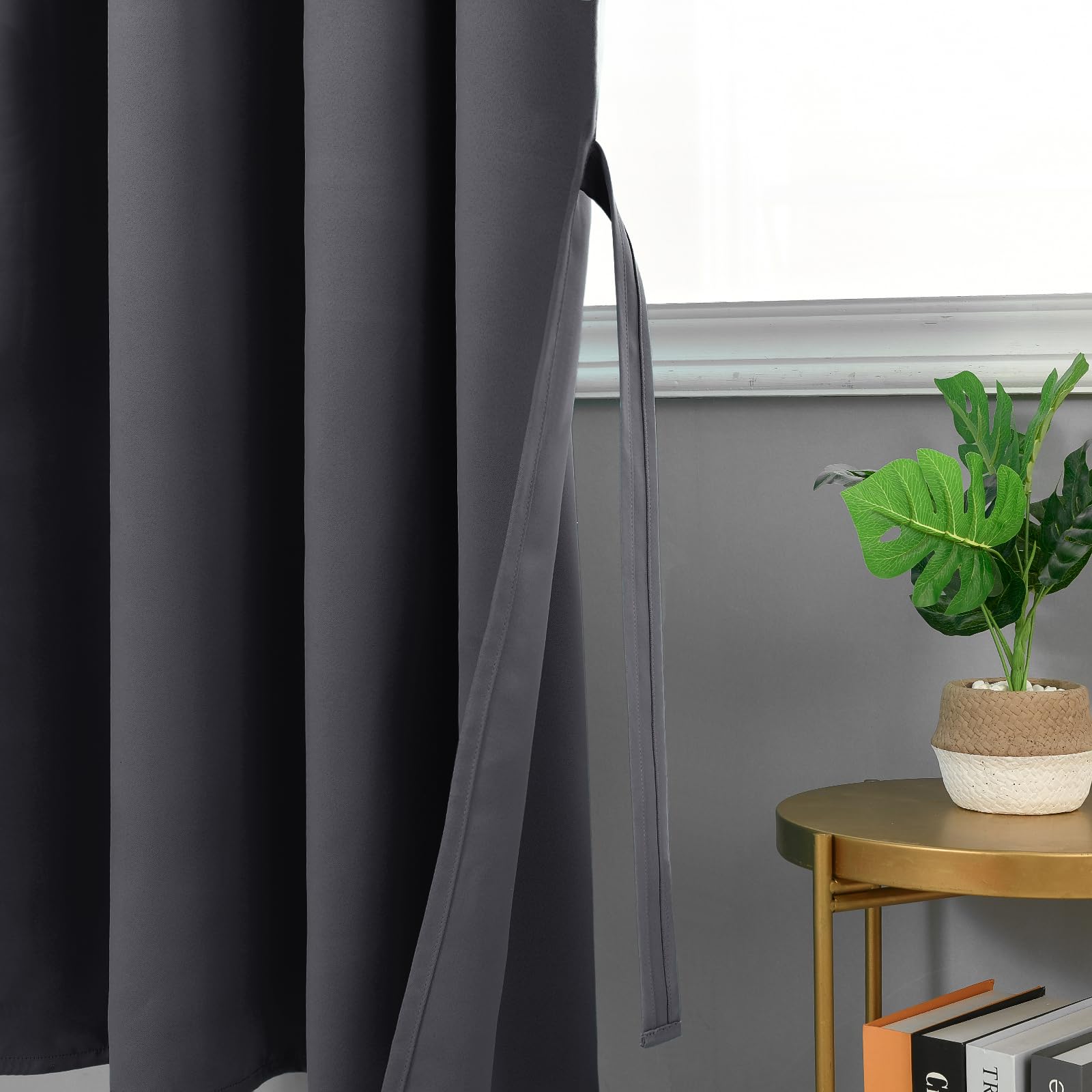 JIUZHEN Opaque Curtains with Ruffle Tape, Blackout Curtains, Living Room, Bedroom, Thermal Curtain, Dark Grey - Image 3
