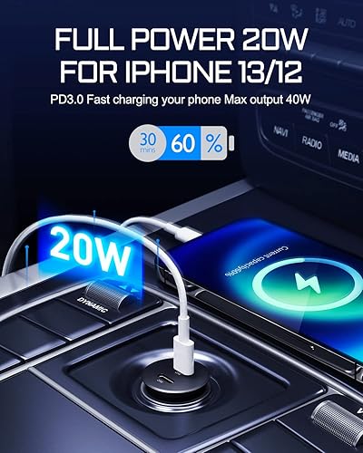 Miniatura 2 de Cargador de coche USB C, Aergiatech 40W PD 3.0, adaptador de cargador rápido de coche de doble puerto, cargador de coche tipo C de metal compatible