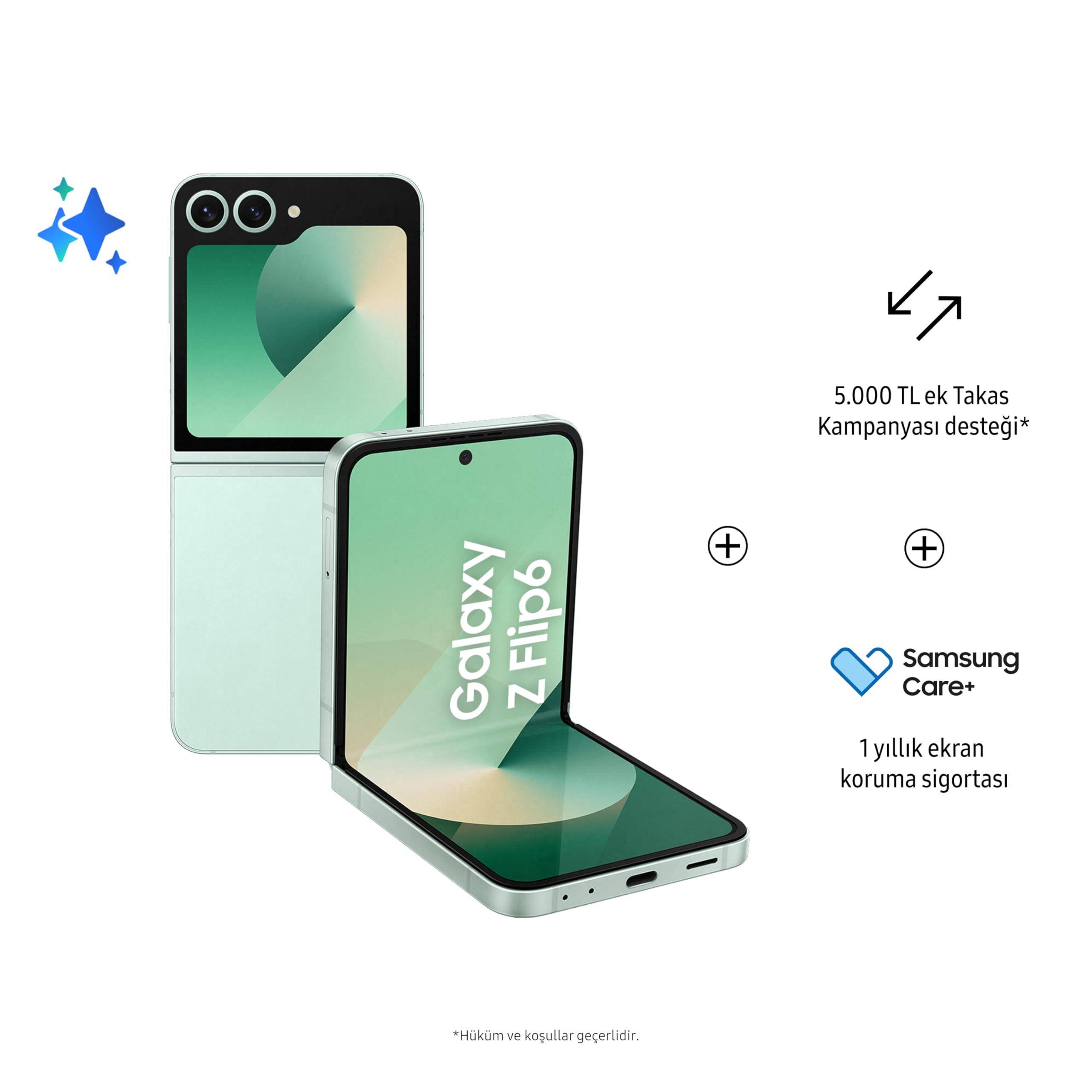 Samsung Galaxy Z Flip6, Yapay Zeka (AI) Telefon, 12GB RAM, 512GB