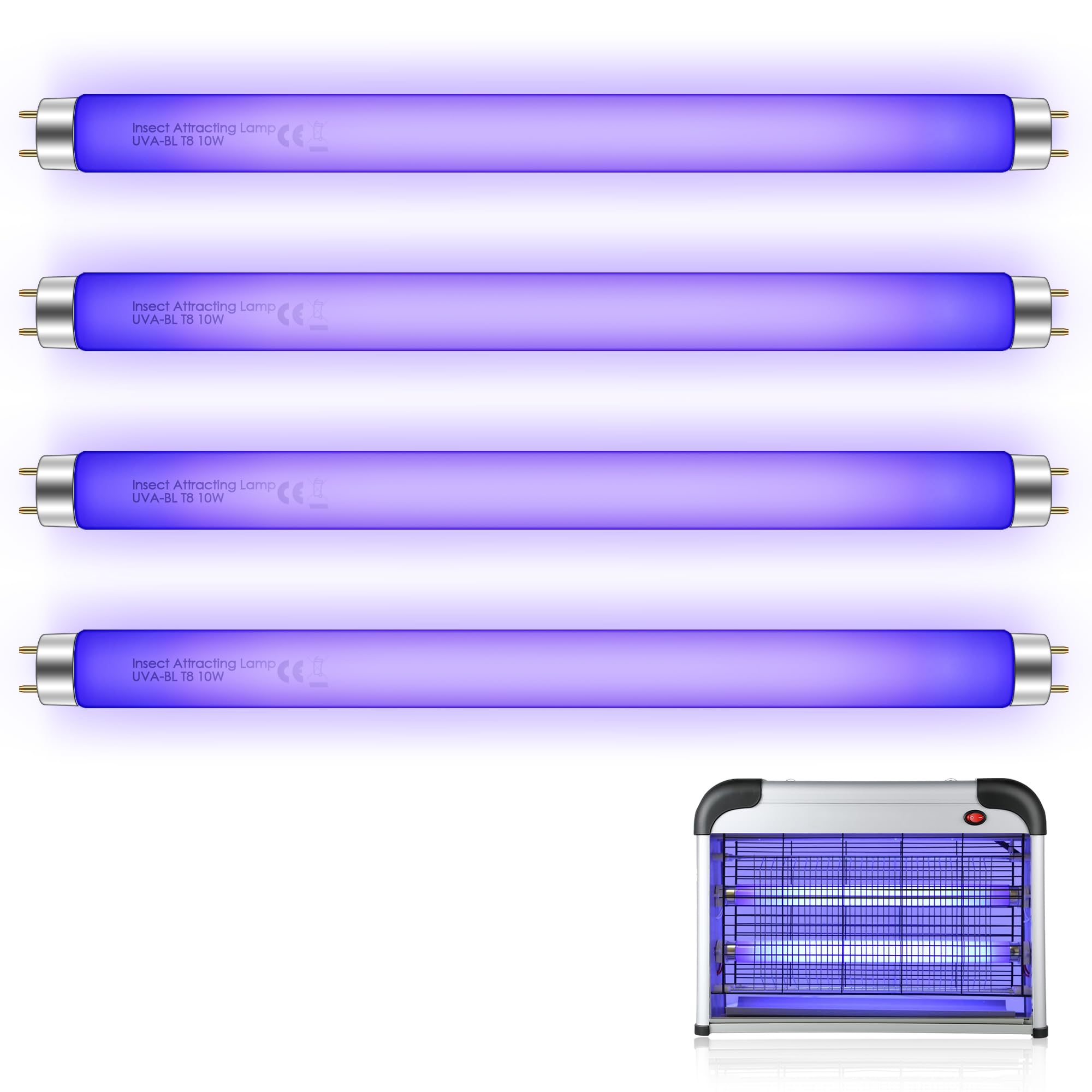 Enhon 4 Pack T8 F10W Fly Killer Replacement Bulbs 13in UV Light Bulb Tube for 20W Electric Fly Insect Killer/Bug Zapper/Mosquito Killers, Indoor Bulb T8 UV Lamp Tube