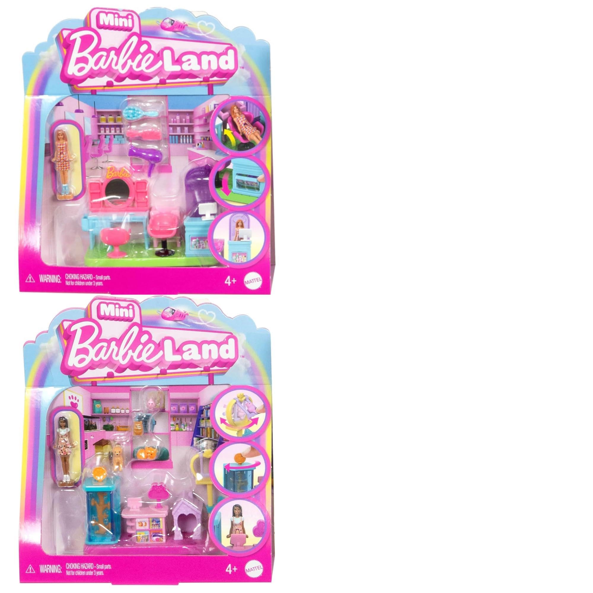 Barbie Mini Land Playsets Doll & Toy Vehicle Sets Bargain Bundles - (Shop Playset Twin Pack)