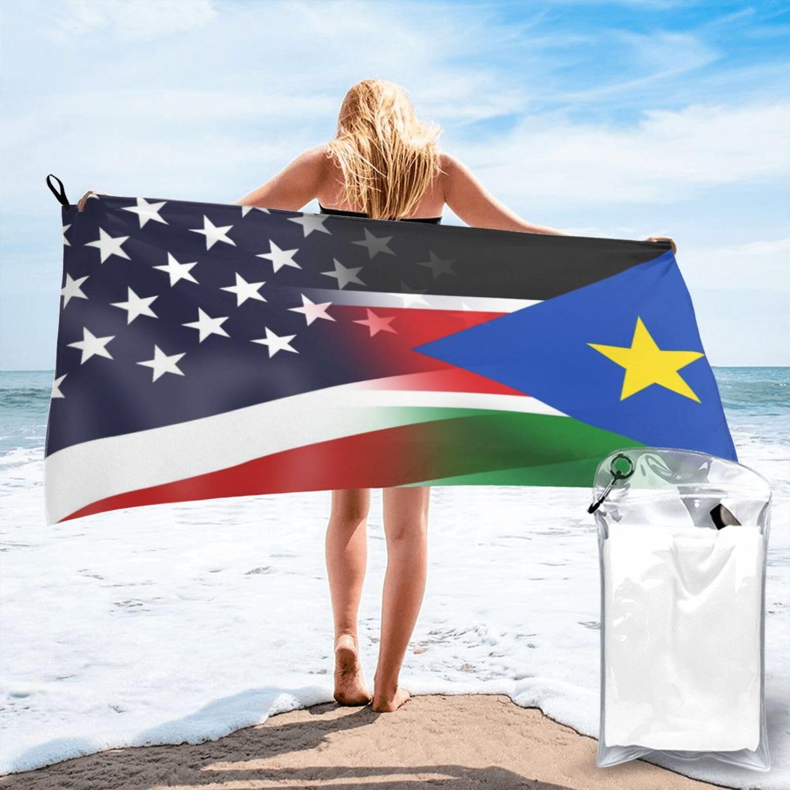 HACXZ Funny America Flag and South Sudan Roots South Sudan Flag Absorbent Beach Towel Microfiber Beach Shower Towel 27.5"X55"