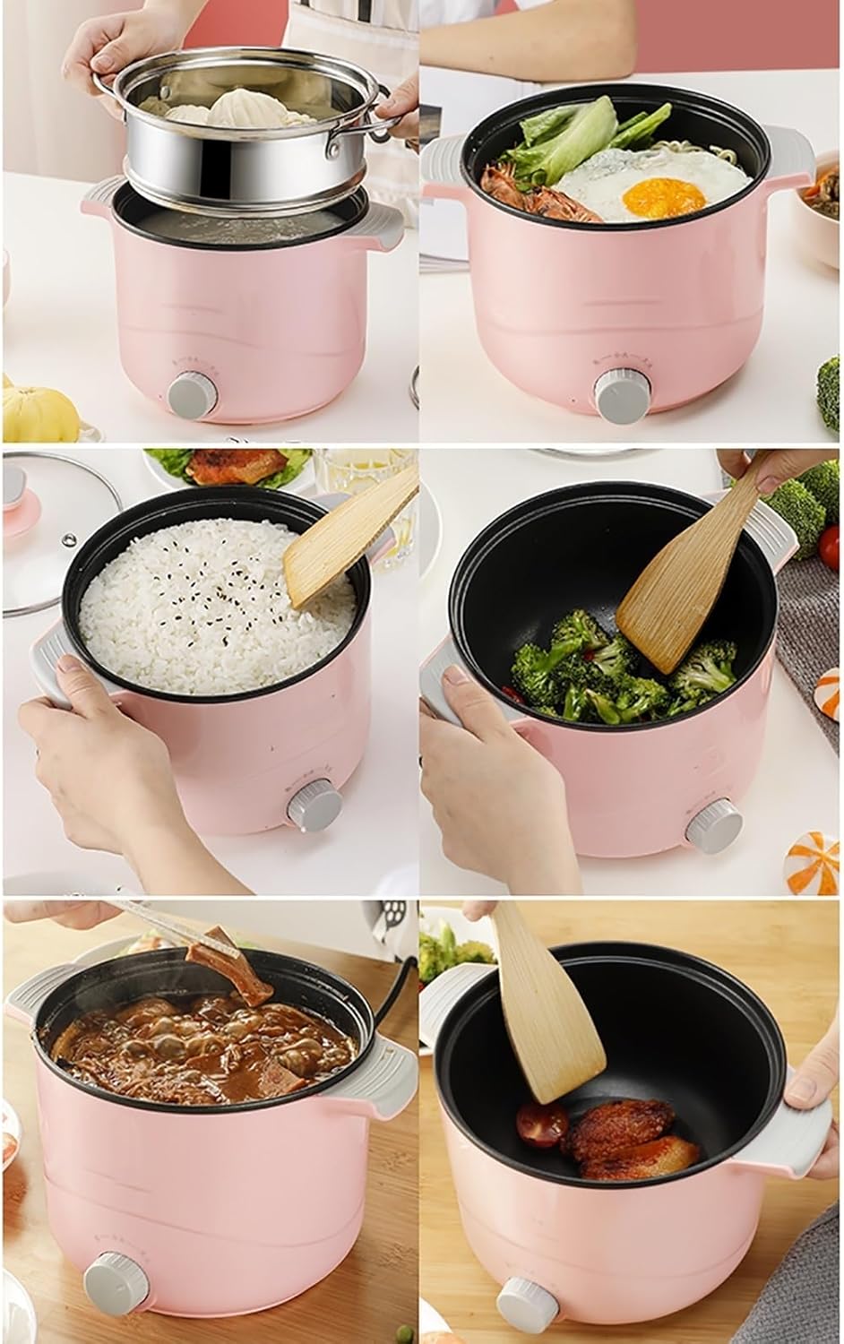 Rice Cooker (1.6/2.6L) Household Multifunctional Mini Rice Cooker/frying Pan/wok/soup Pot, Non-stick Inner Pot, for 1-4 People 220-240V US/EU(A,1.6l)