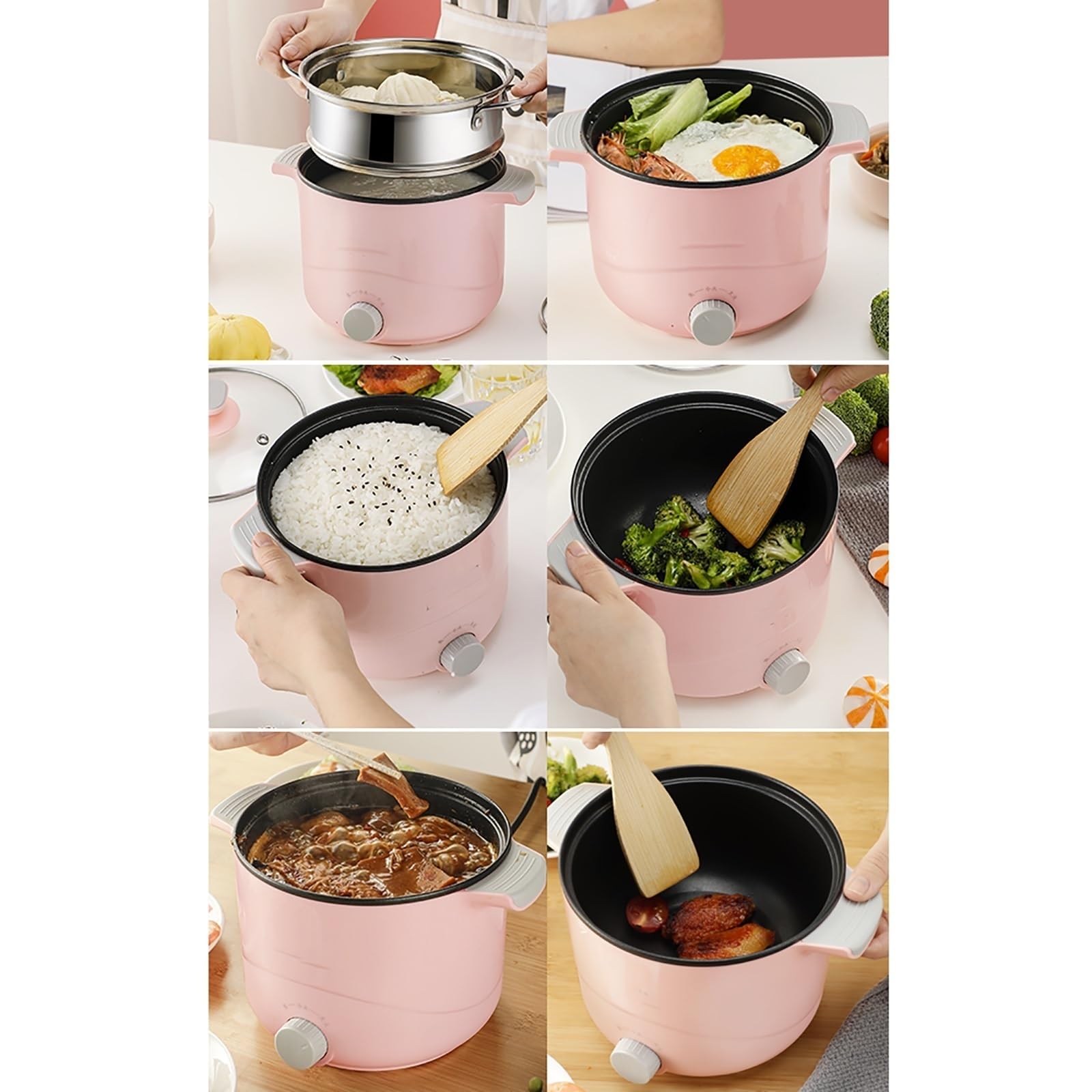 Cuociriso (1,6/2,6 l) Mini pentola Multifunzionale per Uso Domestico/Padella/Wok/pentola per zuppa, pentola Interna Antiaderente per 1-4 Persone, 220-240 V (A 2,6 l)