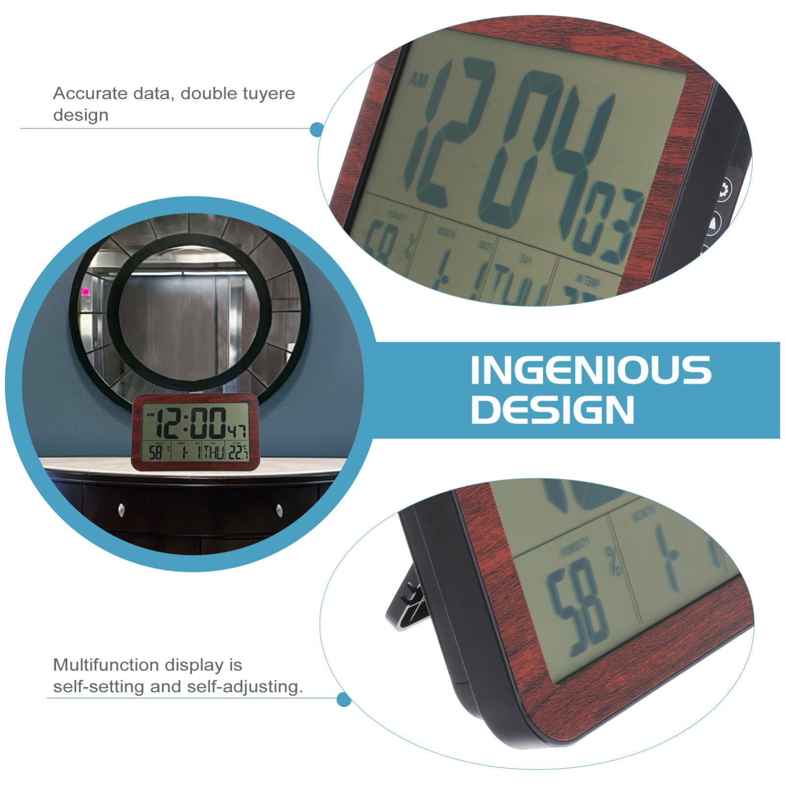 Cabilock Orologio Digitale da Parete Compatto in Plastica Nero | Calendario Autoimpostante, Funzione Silenziosa, per Salotto e Home Decor