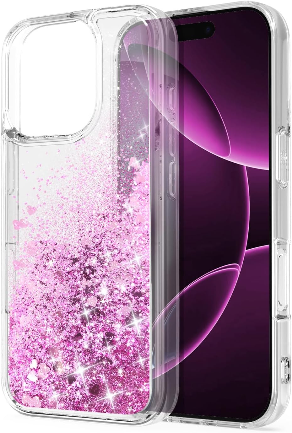 for iPhone 16 Pro Max Case, Bling Flowing Liquid Floating Sparkle Colorful Glitter Waterfall TPU Clear Phone Case 6.9",Rose Gold - Image 9