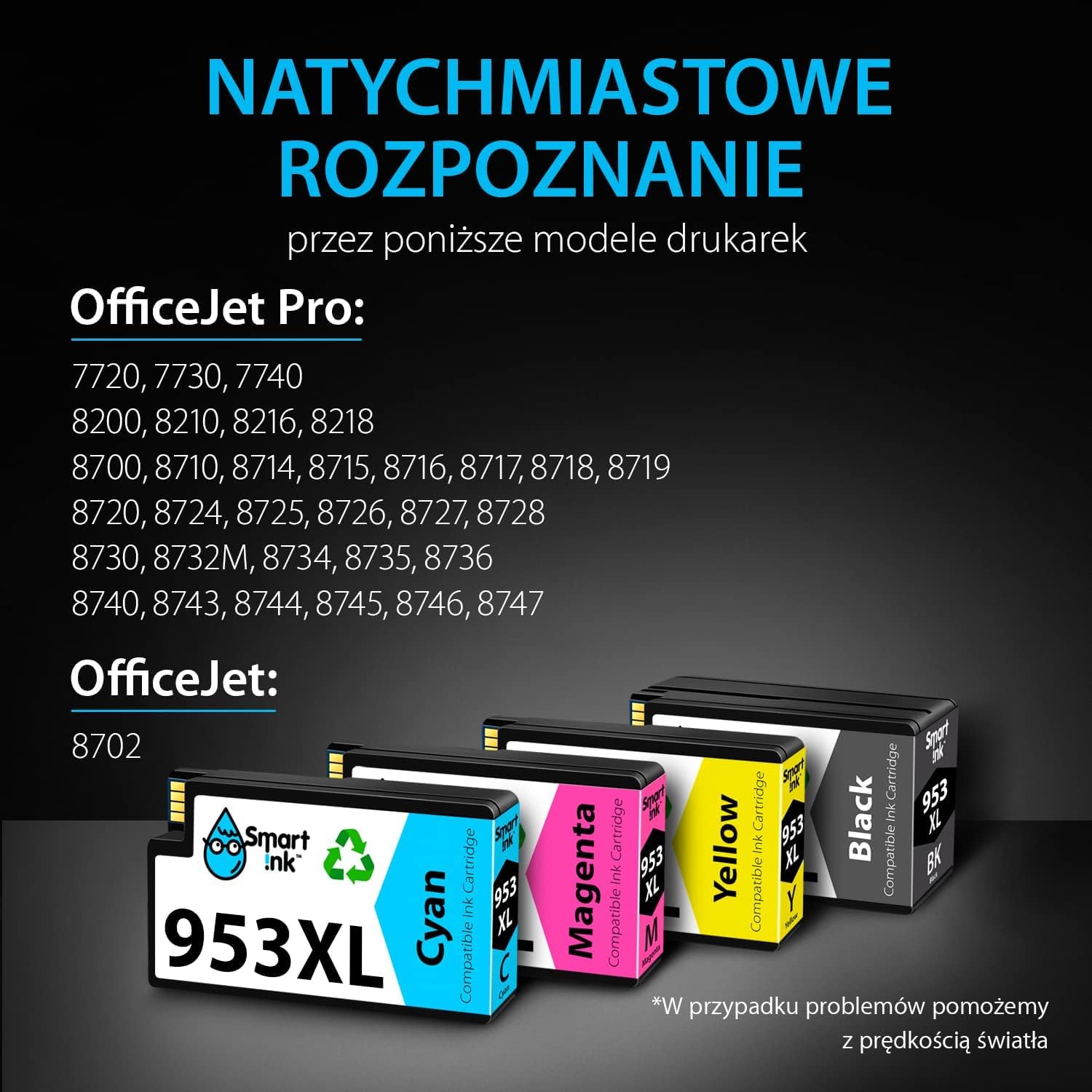 Smart Ink Kompatybilne wkład atramentowy jako zamiennik do HP 953XL 953 XL (czteropak) z Zaawansowaną Technologią Chipu do użytku z Officejet Pro 7720 7730 7740 8210 8218 8710 8715 8718 8720 8725 8728