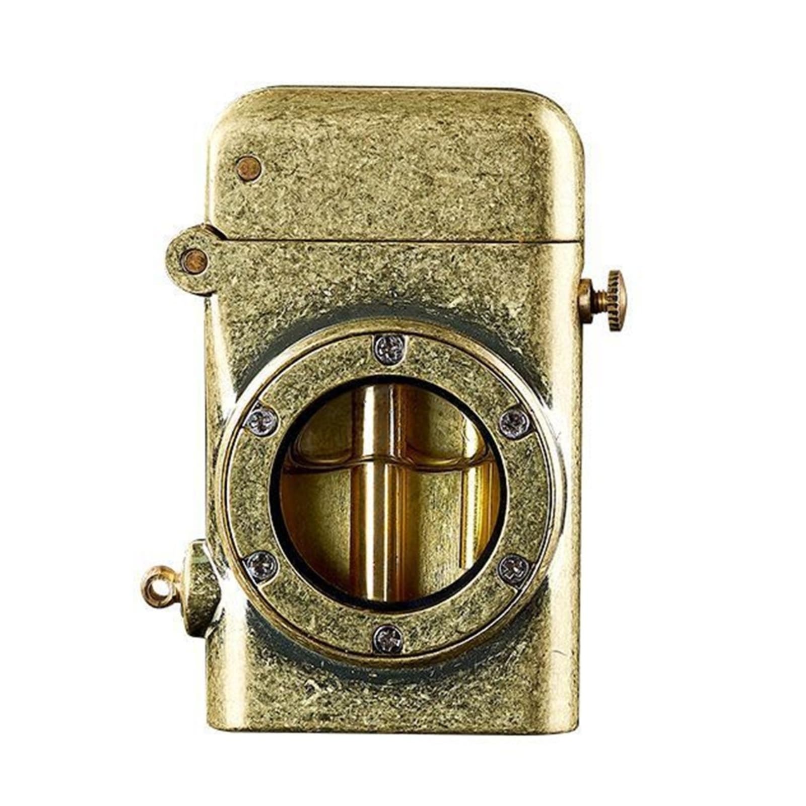 Briquet coupe-vent vintage en laiton massif avec mécanisme de sécurité et finition haut de gamme