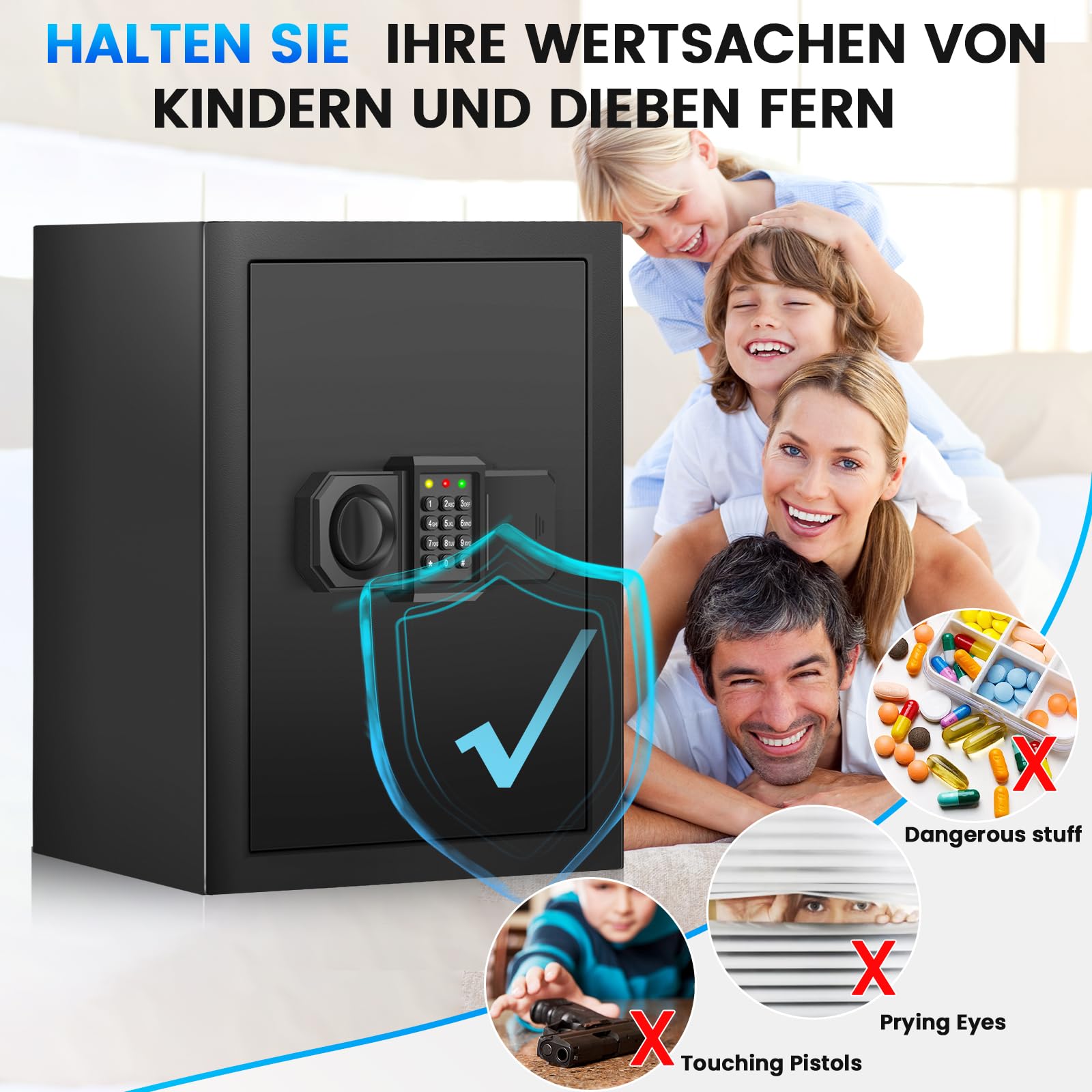 50L Groß Safe Tresor Feuerfest für Zuhause, Digitaler Tresore mit Schlüssel, Sensor-Licht und Abnehmbares Regal, Anti-Diebstahl Safe Tresore für Geld, Dokument, Medizin