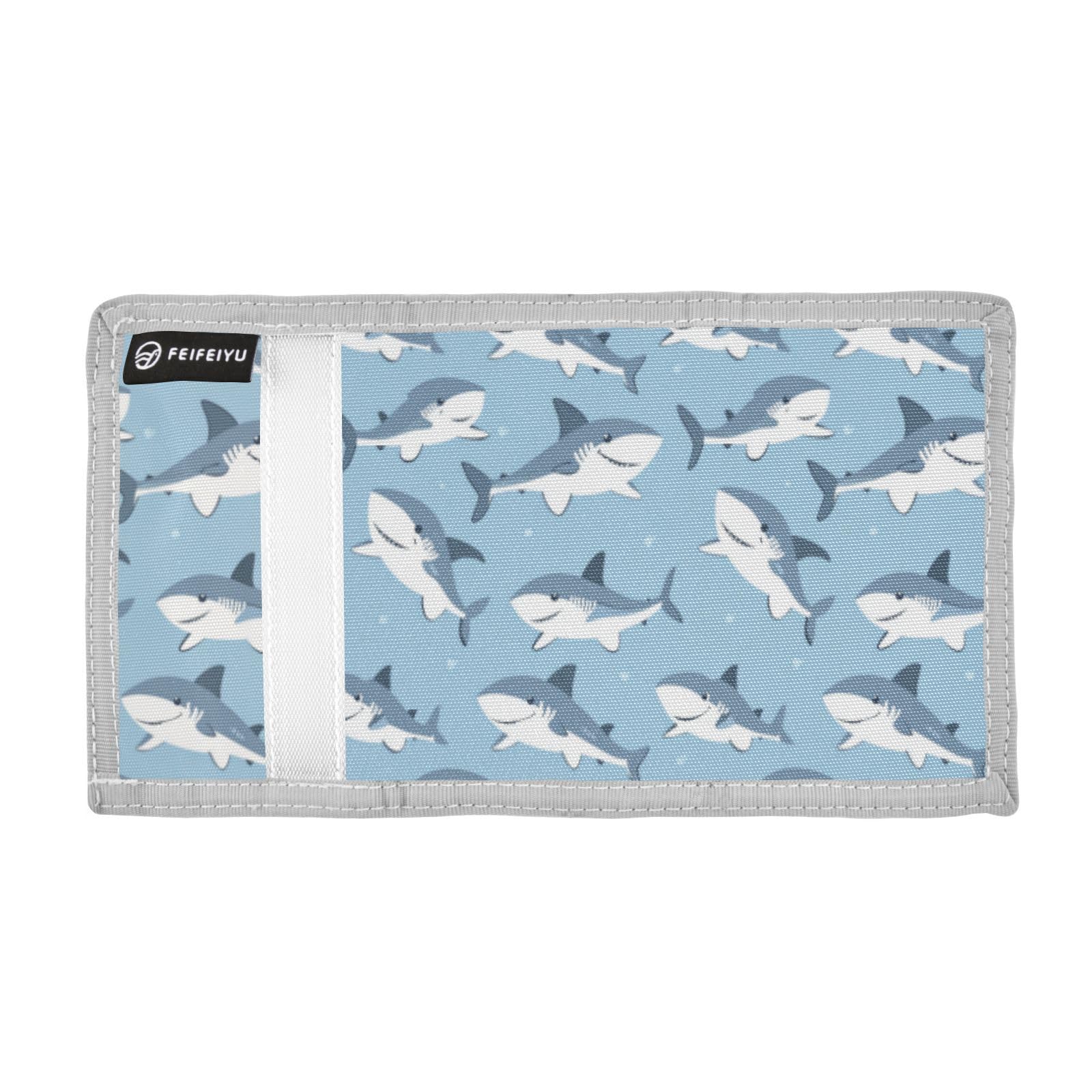 Wusikd Cartoon Sharks Kids Wallet for Boys Girls Cute Toddler Trifold Wallet Novelty Wallet for Teens Women Men