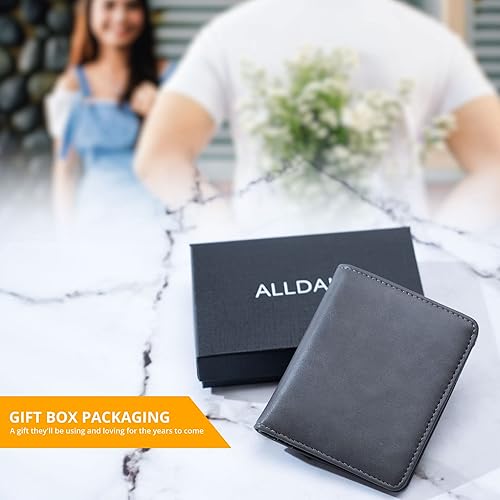 Miniatura 6 de Alldaily Cartera pequeña RFID para mujer, delgada, compacta, plegable, con bolsillo, mini monedero de viaje para mujer (gris)