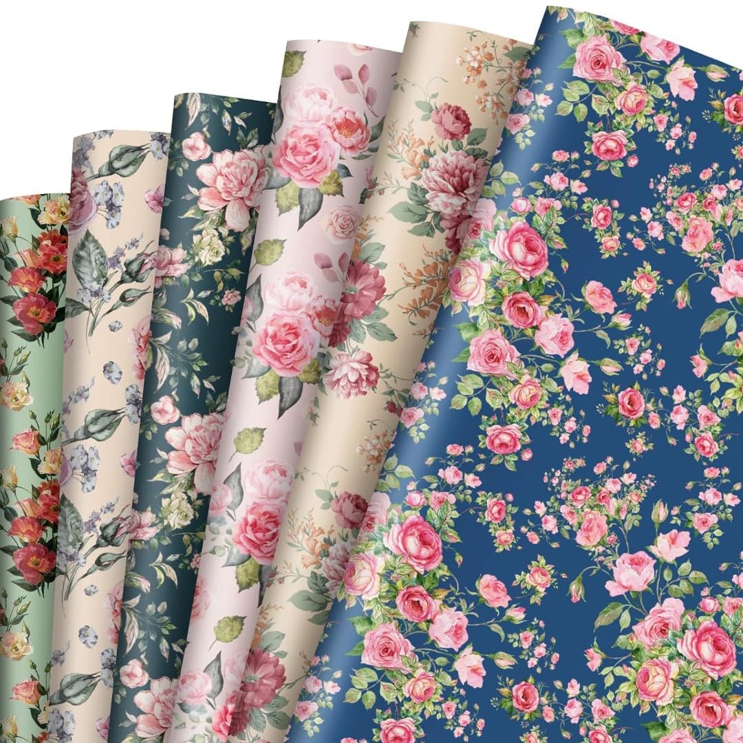 VRB Dec 10pcs Gift Wrapping Paper Sheet/Gift Paper For packing/Gift Papers Sheets/Gift Wrapper/Gift Packing Material Wrapping Paper for Gift Packing Birthday,Anniversary,Diwali,Christmas. (10 Pcs Flower Design Sheet)