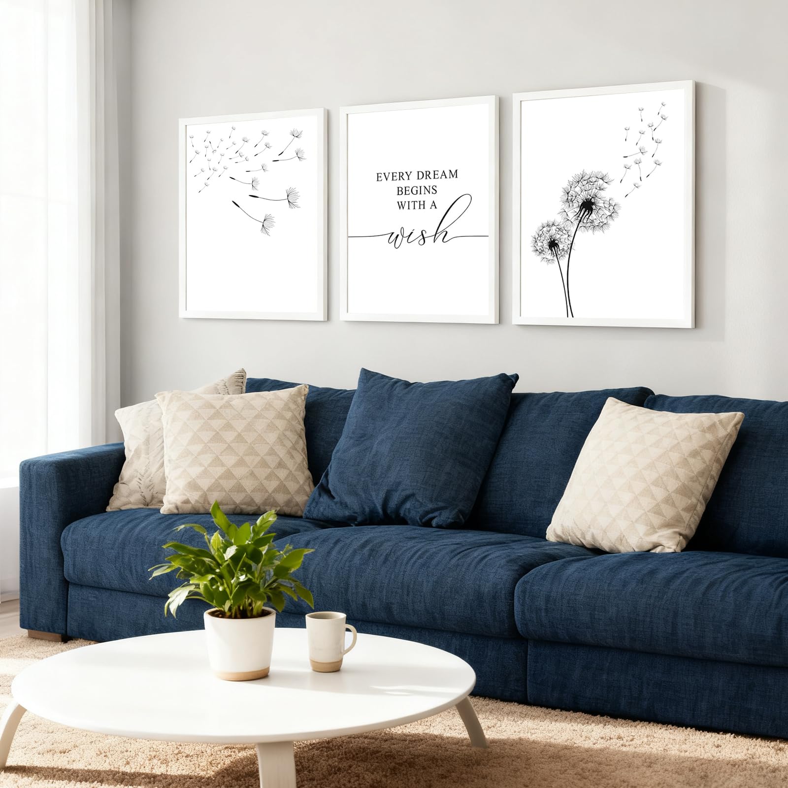 Wandbild 3er Set Leinwandbild Moderne Wanddeko – Dandelion oder Paar Motiv Schwarz Weiß Poster – Wohnzimmer Schlafzimmer Büro Café Minimalistische Wanddekoration ohne Rahmen, ohne Rahmen(40x50cm)