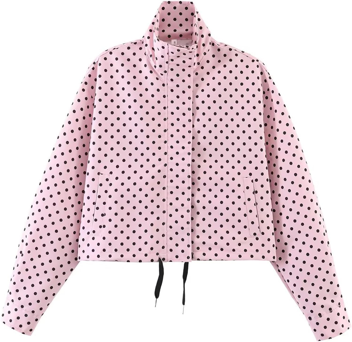 Womens Polka Dot Cropped Jacket Stand Collar Zip Up 2026 Trendy Casual Fashion Jacket Coat with Pockets