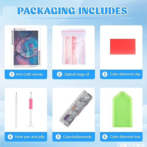 Miniatura 4 de RICUVED Kit de pintura de diamantes de pájaros, kit de arte de diamantes de flores para adultos, pintura de diamante 5D, taladro redondo completo,