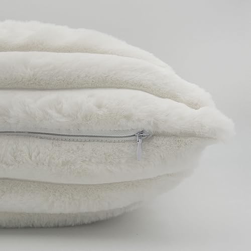 Miniatura 6 de LIGICKY Juego de 2 fundas de almohada decorativas blancas esponjosas de doble cara a rayas de piel sintética para sofá y cama, 18 x 18 pulgadas