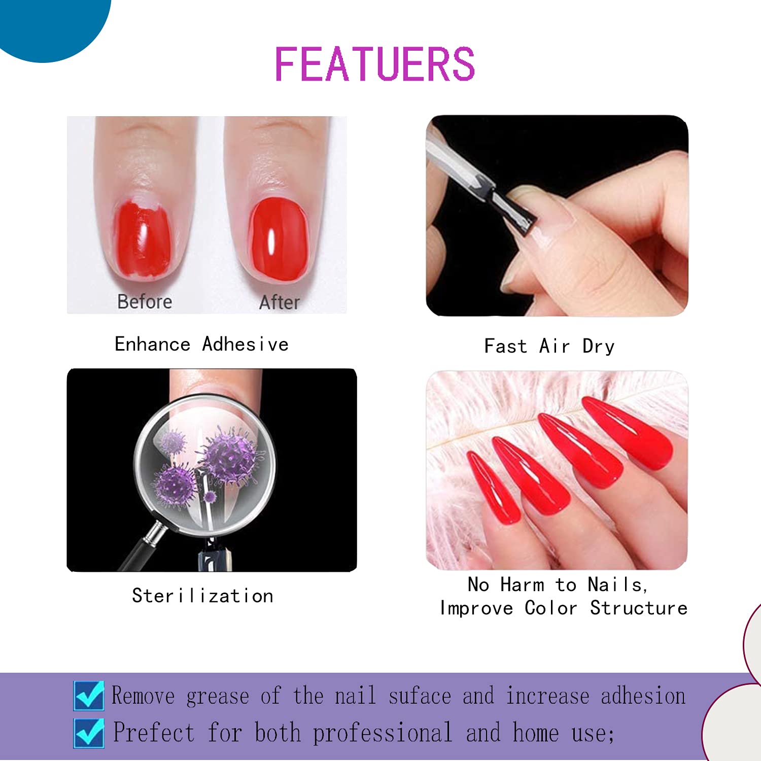 MAGIC ARMOR Primer Unghie e Nail Prep Disidratatore per Unghie e Glossy Top Coat,Primer non Acido e Dehydrator a Acid Free per Polvere Acrilica e Smalto Semipermanente Gel 15ml Disidratante per Unghie