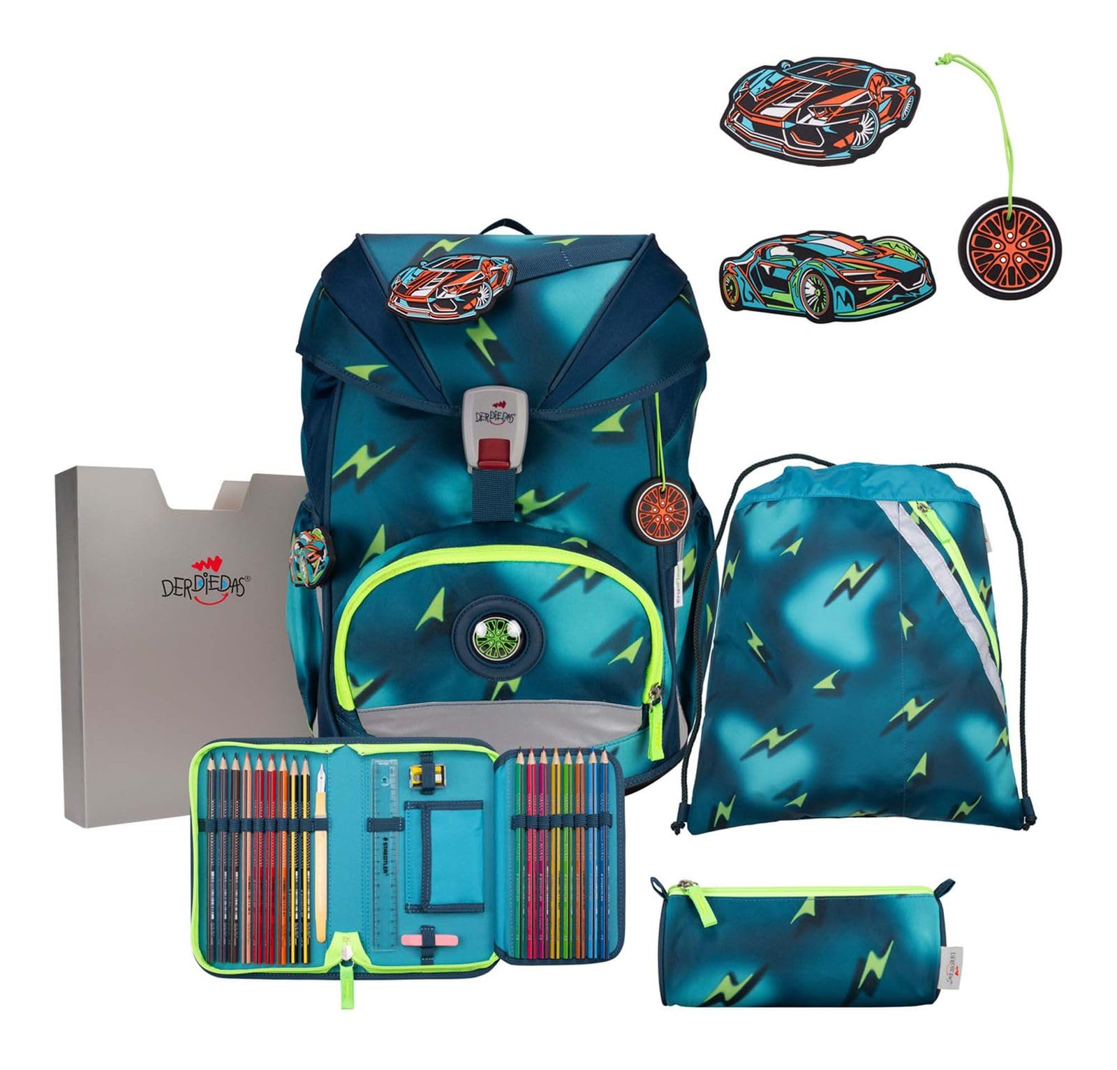 DerDieDas Tornister szkolny zestaw 5-częściowy ErgoFlex Superlight Magic Light, niebieski, ErgoFlex Superlight Set