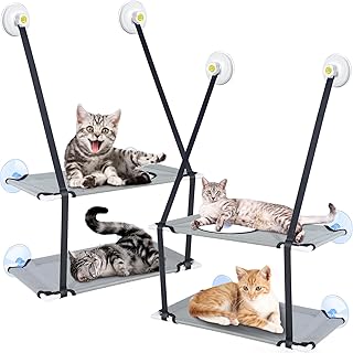 Purpeak 2 Pack Cat Window Perch Double Layer Cat Hammock Large Cat Window Bed Seat with Strong Suctions Up to 55lb Multi Cat Sill Ledge Kitty Resting Shelves for Large Cats Pet Indoor Outdoor