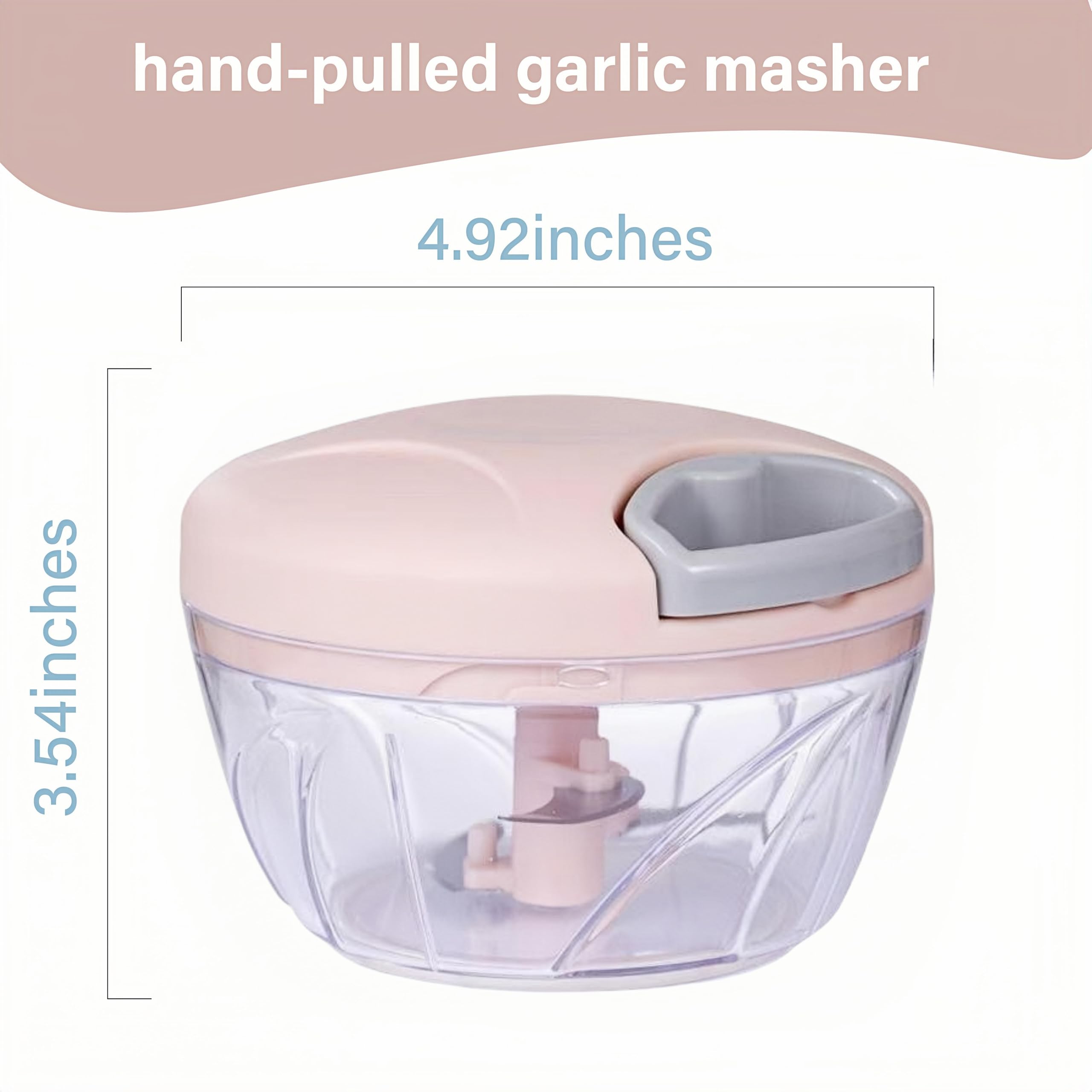 Procesador manual de alimentos, picador de verduras, picador de ajo portátil con cuerda de mano, cortador de cebolla para verduras, jengibre, ajo, frutas, cebolla, papa, ensalada (rosa, 16.9 fl oz) 8