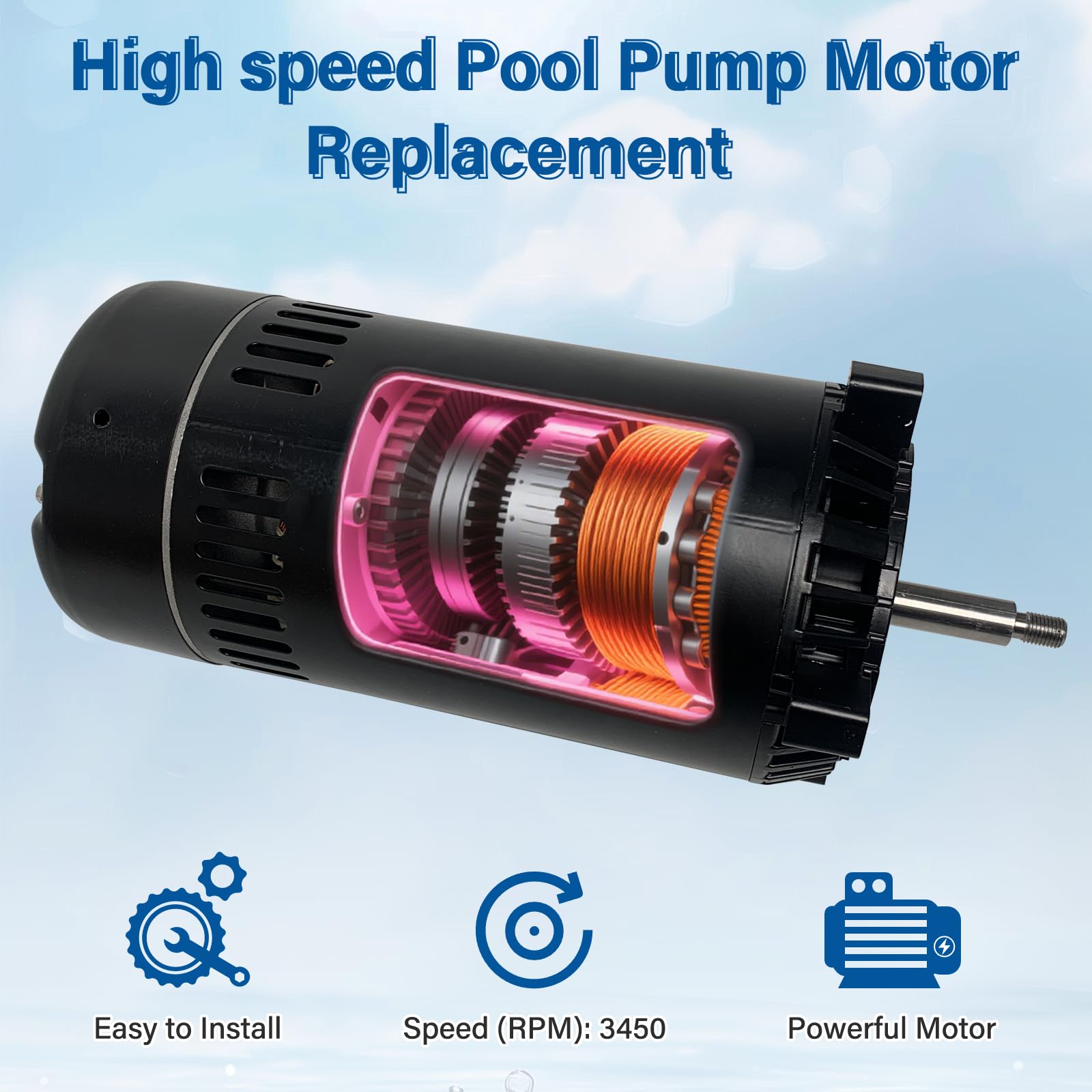 UST1102 1 PS Schwimmbadpumpenmotor Ersatz für Century, Hayward, A.O. Smith Elektromotor, 115/230 V Hochbewertete Pumpe mit Dichtungssatz, Super Pump SP2607X10 56J Rahmen, 3450 U/min