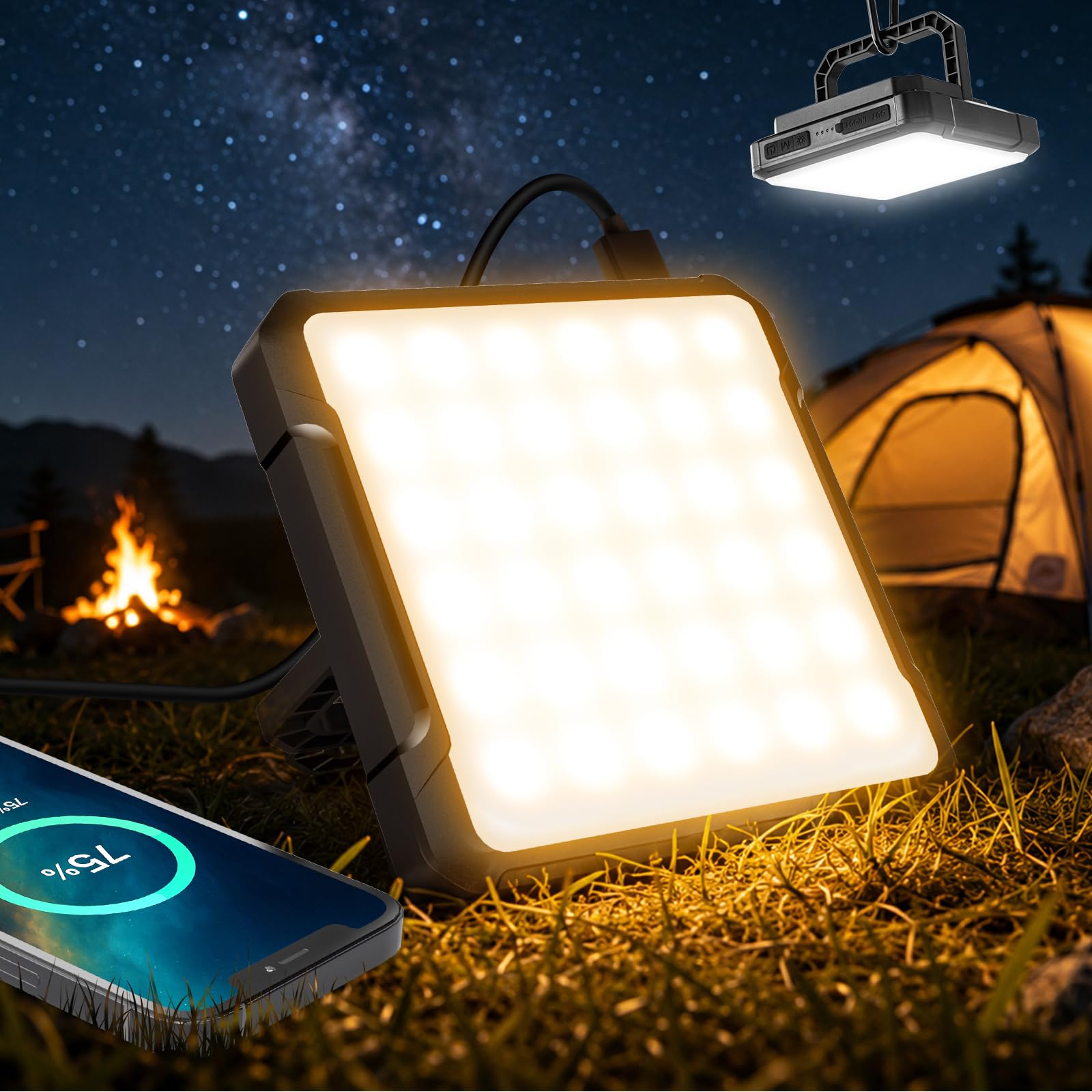Wiederaufladbare Camping-Laterne, 20.000 mAh, 1300 lm, ultrahelles LED-Licht, schnelles Aufladen und Ausgang, 36 Stunden + Laufzeit, 3 Farben und 5 Stufen, IPX4 wasserdicht, für Notfall, Verdunkelung