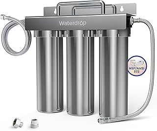 Waterdrop TST-UF 0.01μm Ultra-Filtration Under Sink Water Filter System, Stainless Steel Under Sink Water Filtration System, Removes 99% of Substances, Chlorine, Bad Taste & Odor, No Drill Required