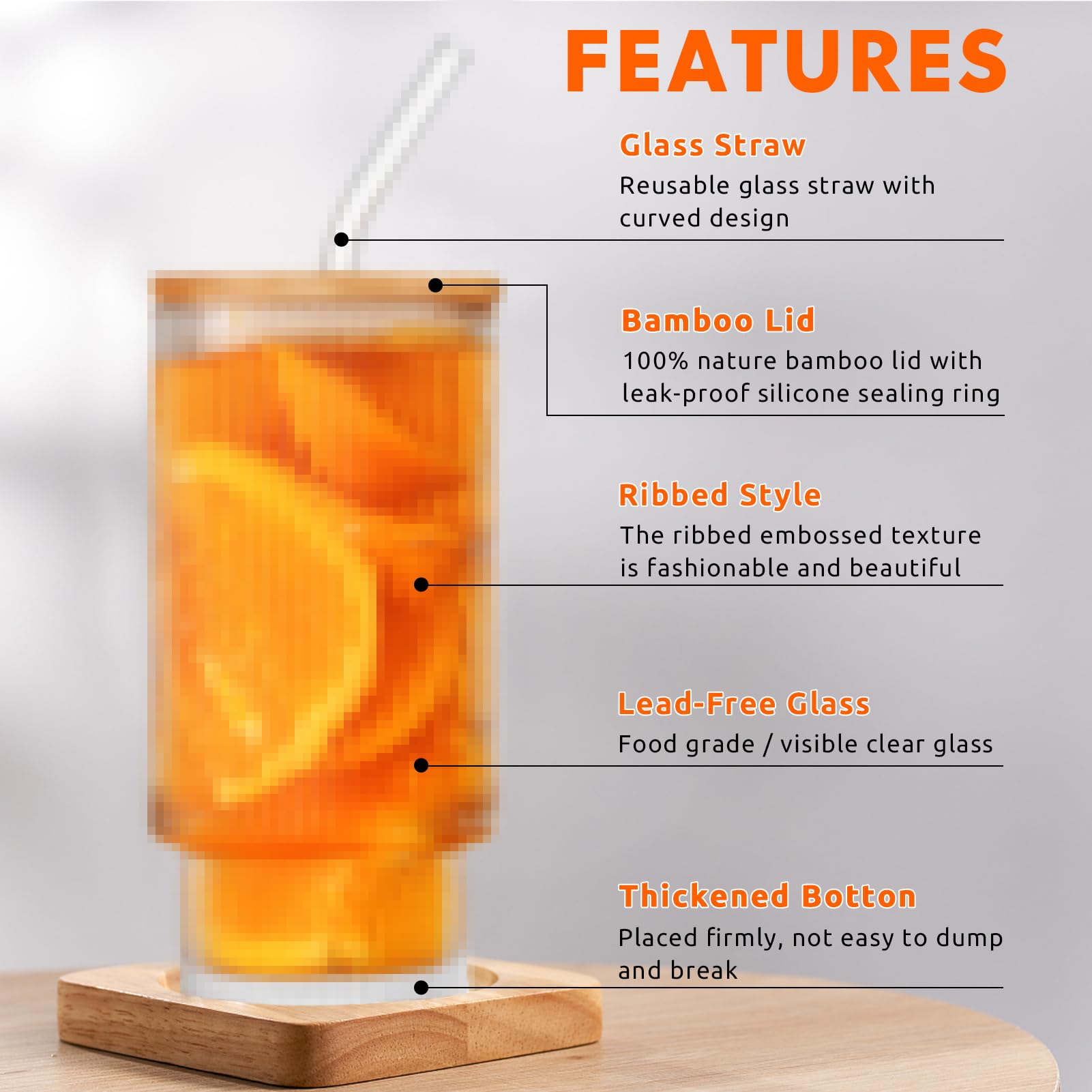 Set Bicchieri Vetro Con Cannucce - 6 Pezzi Da 500ml, Coperchio Bambù, Per Cocktail E Bevande - Foto 10