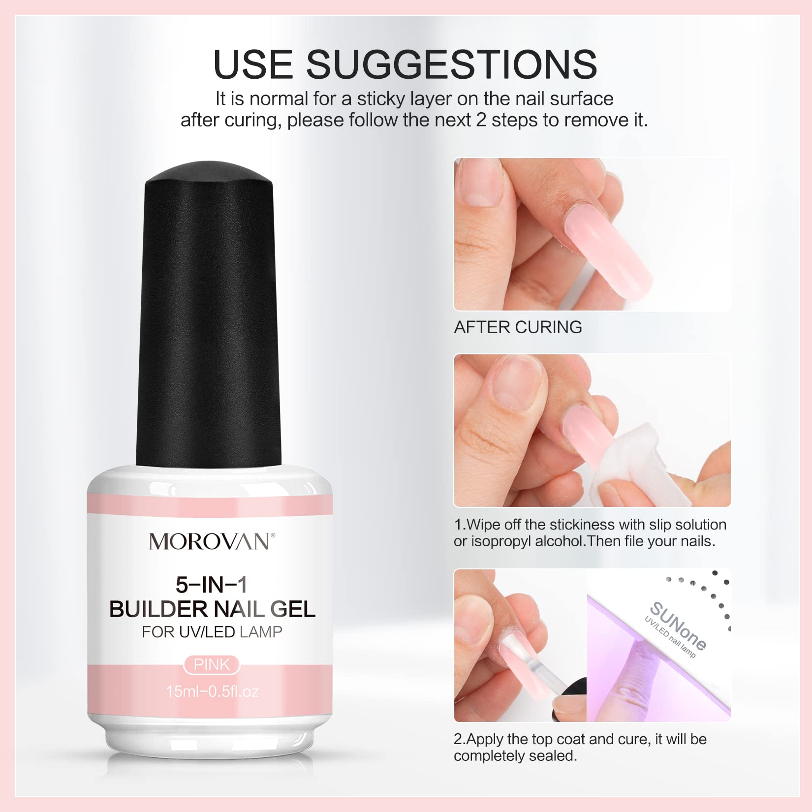 Amazon.com: Morovan Builder Gel for Nails - 5-in-1 Brush-On Builder Gel in  a Bottle Pink Color Professional Hard Gel for Quick Building Nail Extension  Strengthen Soak-Off UV LED Builder Gel 15ml :