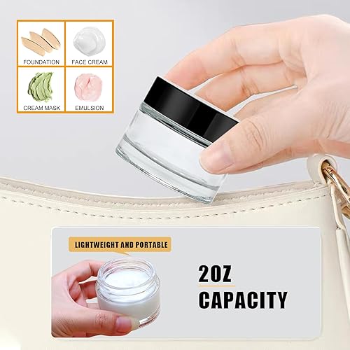 Miniatura 6 de Gakshzbds Tarros de vidrio con tapas de 2 onzas, paquete de 5 frascos de vidrio pequeño transparente con tapas negras, recipientes de vidrio