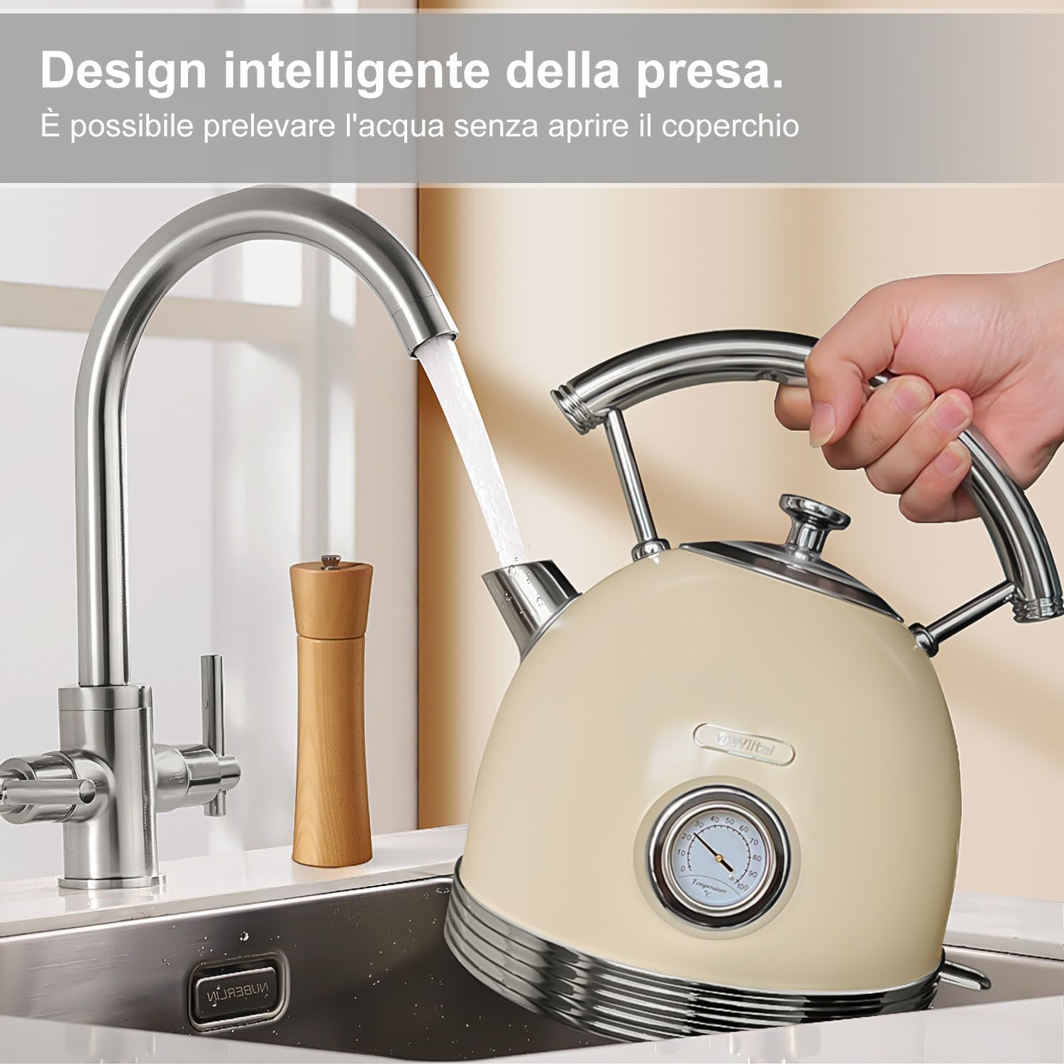 Wiltal Bollitore elettrico retrò, in acciaio inox, 2200 W, 1,8 litri, ideale per tè, caffè, alimenti per bambini, senza BPA